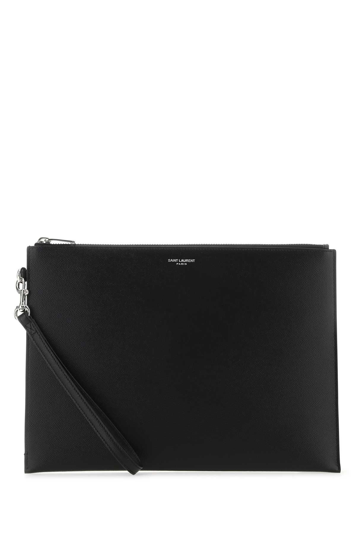 Shop Saint Laurent Black Leather Pouch In 1000