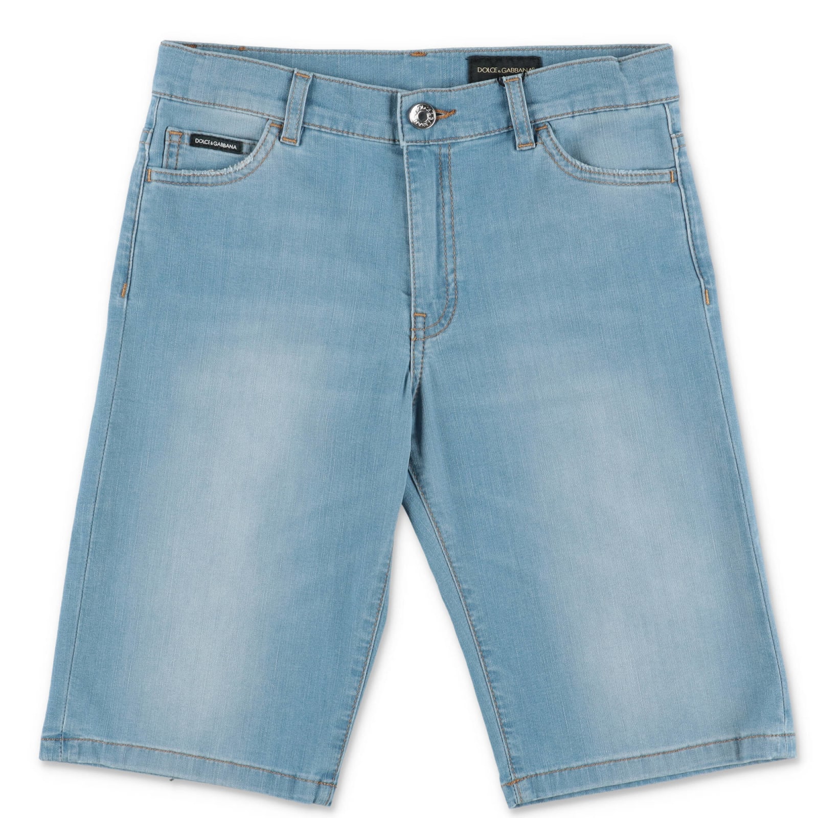 Dolce & Gabbana Logo-patch Denim Shorts In Blu