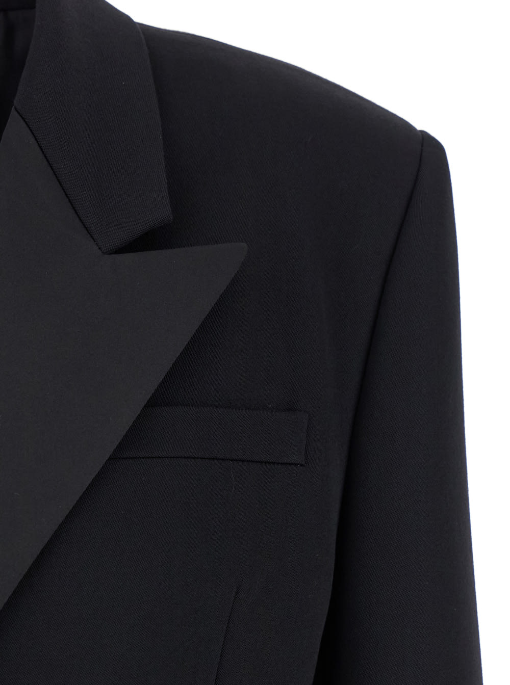 Shop Saint Laurent Black Double-breasted Jacket With Peak Revers In Wool Woman