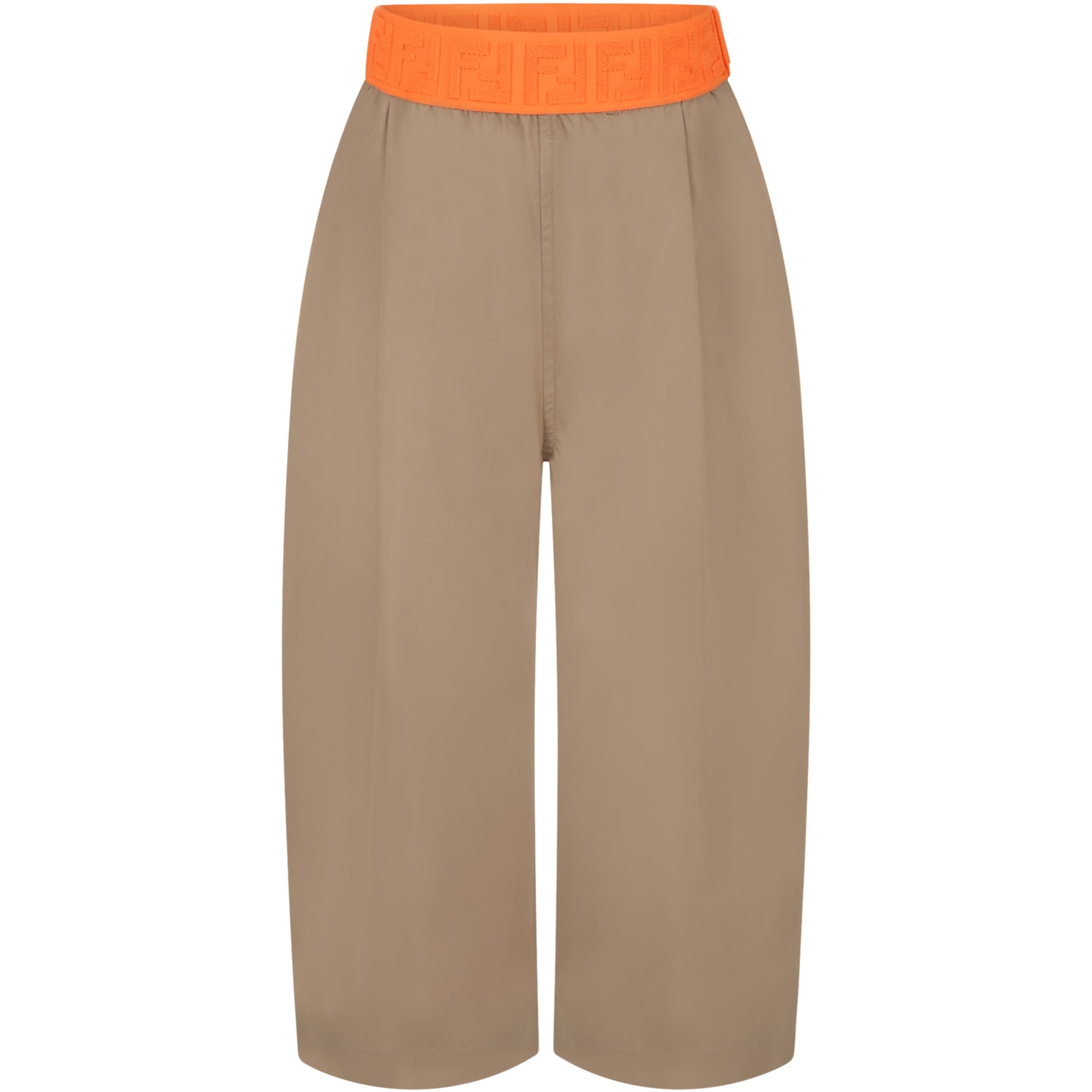 Fendi Beige Culotte-trouser For Girl With Orange Waistband