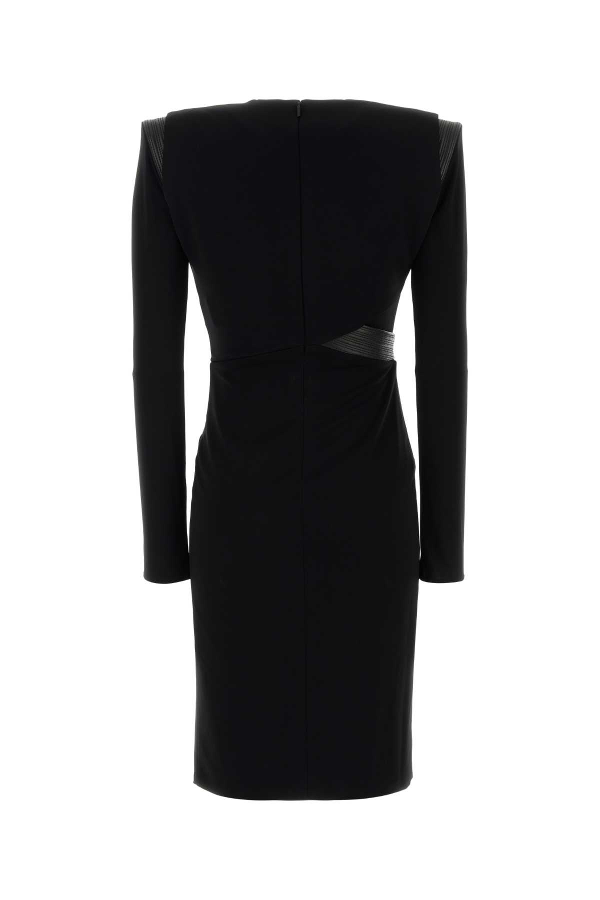 Versace Ruched Deep V-neck Mini Dress In Black