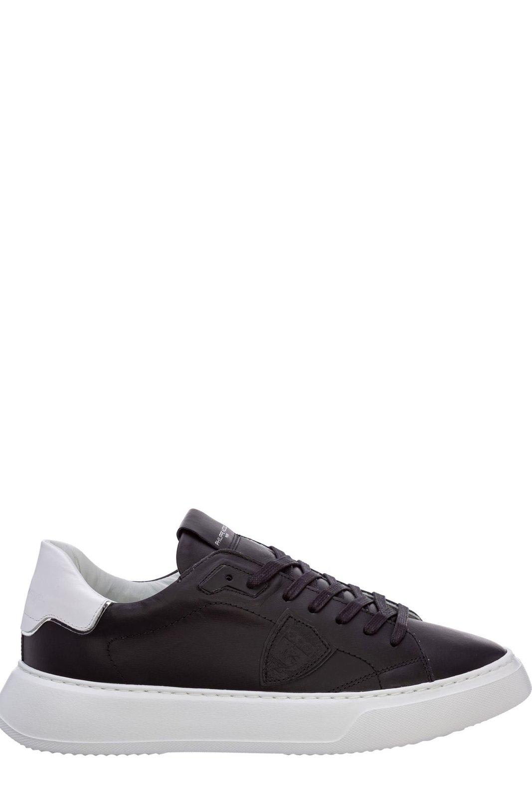 Shop Philippe Model Temple Veau Lace-up Sneakers In Nero E Bianco