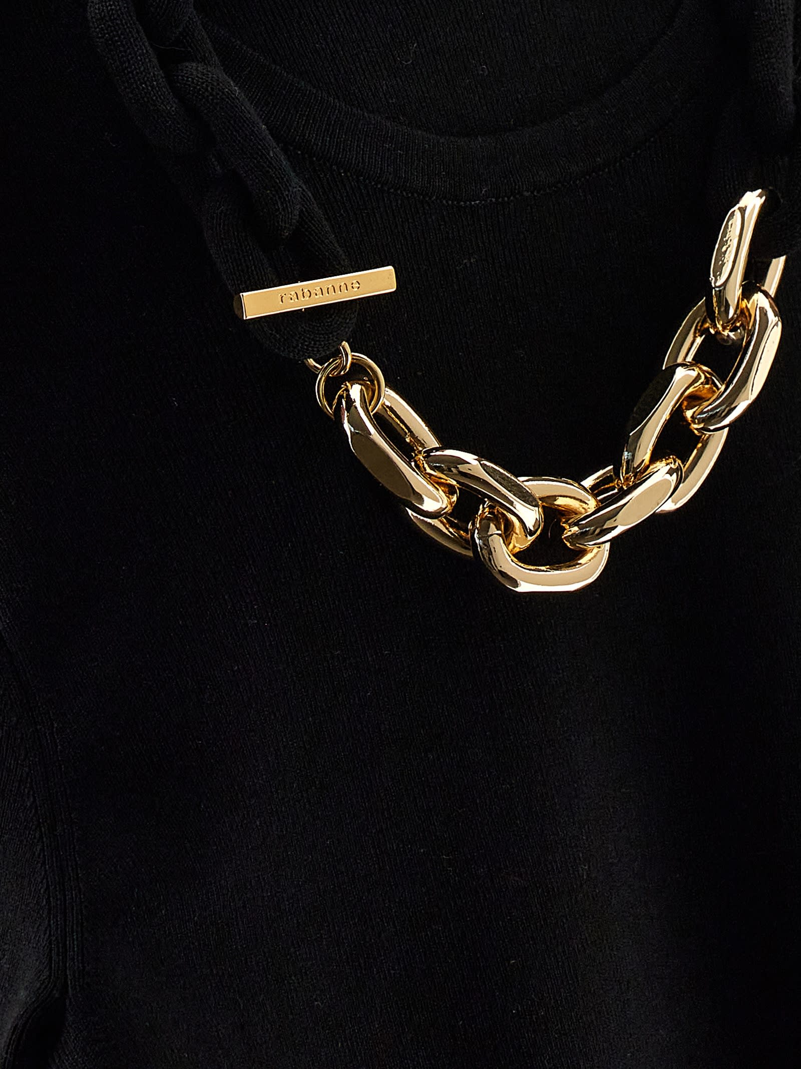 Rabanne Micro Ribbed T-shirt With Chain Detail In Black