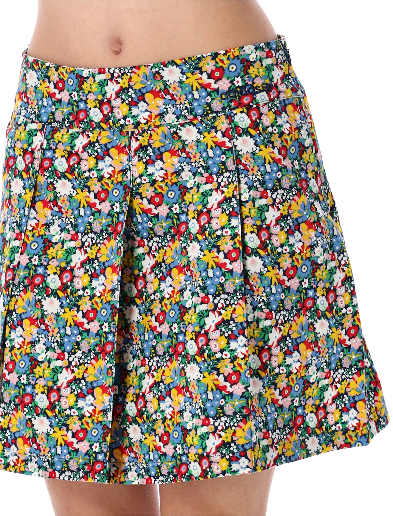 Adidas Originals High Waist Floral Pleated Mini Skirt In Multi Floer