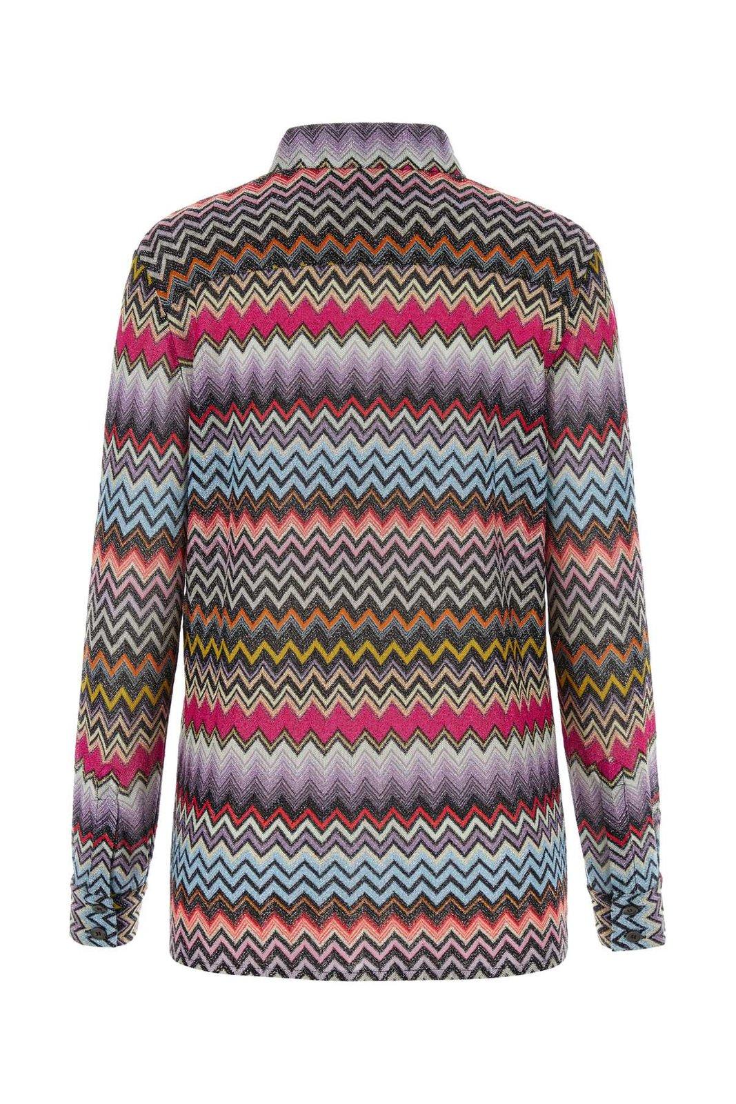 Shop Missoni Patternede Embroidered Button-up Long-sleeved Shirt In Multicolour