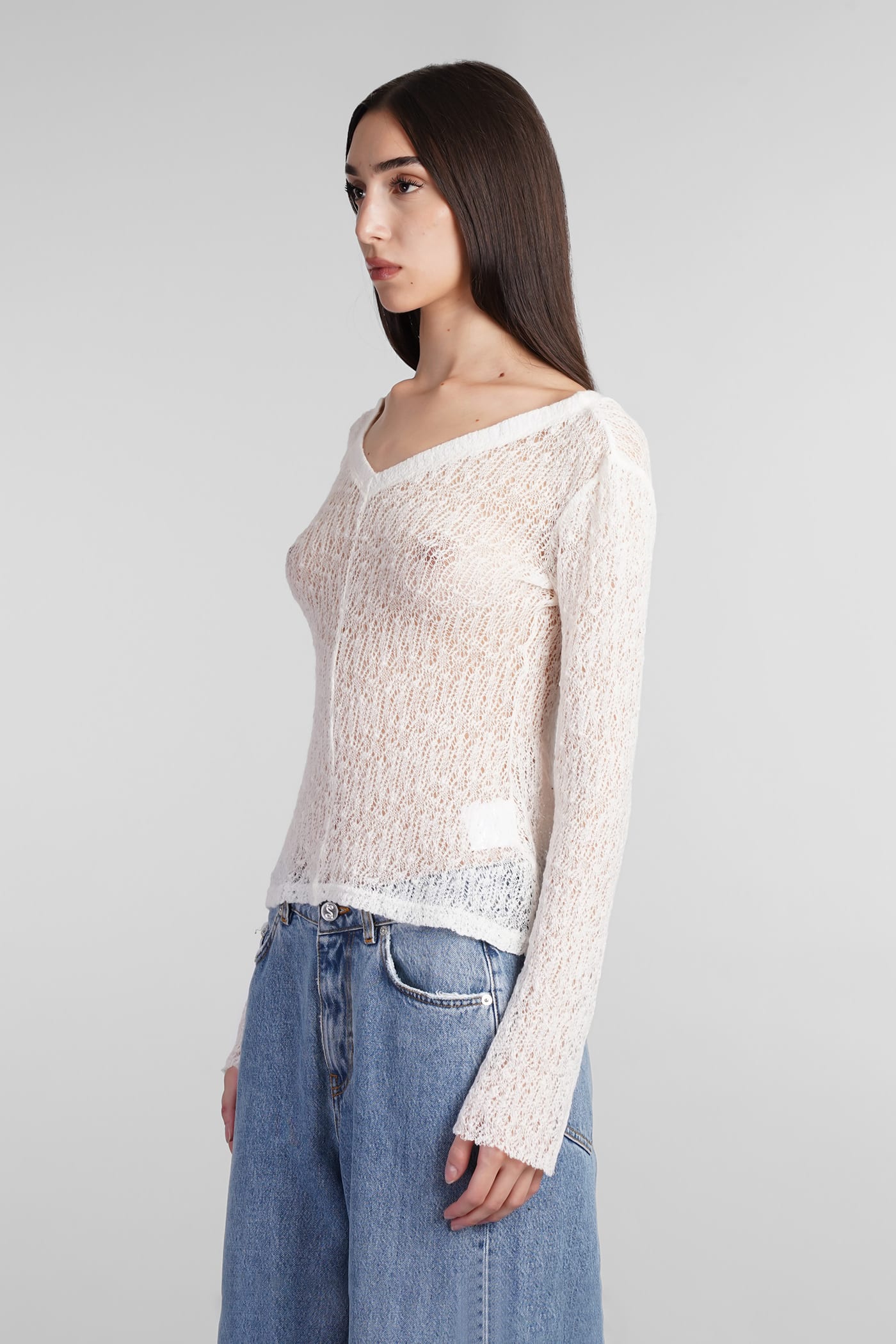 Séfr Maeve Open V-neck Wool Knit In Slubby White Wool