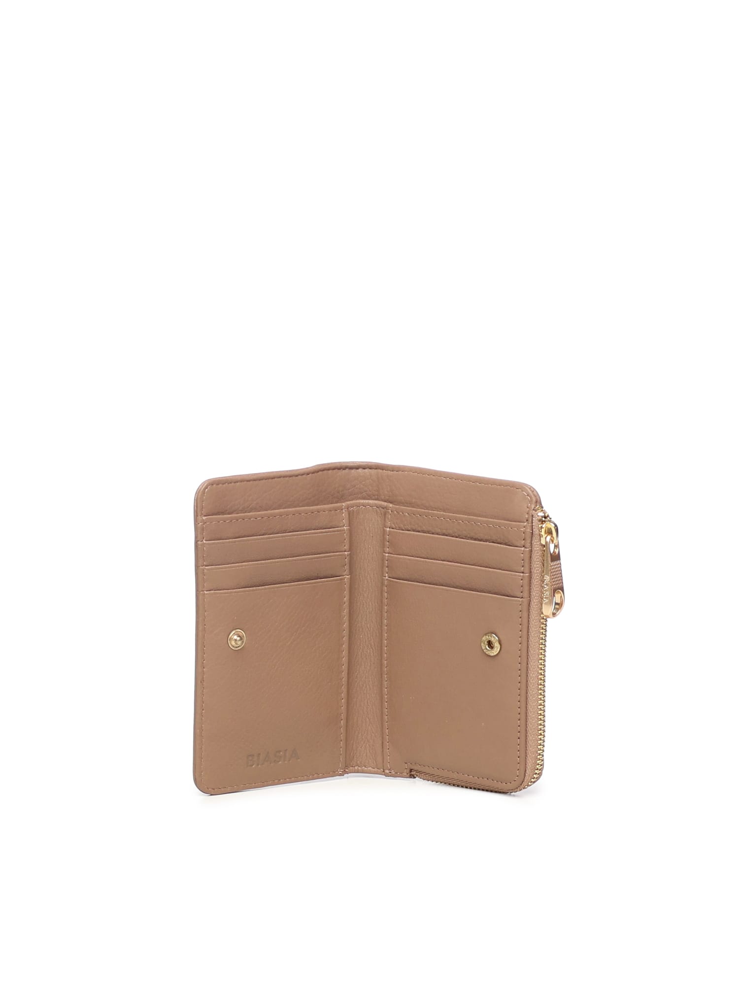 Biasia Leather Wallet With Logo In Neutral