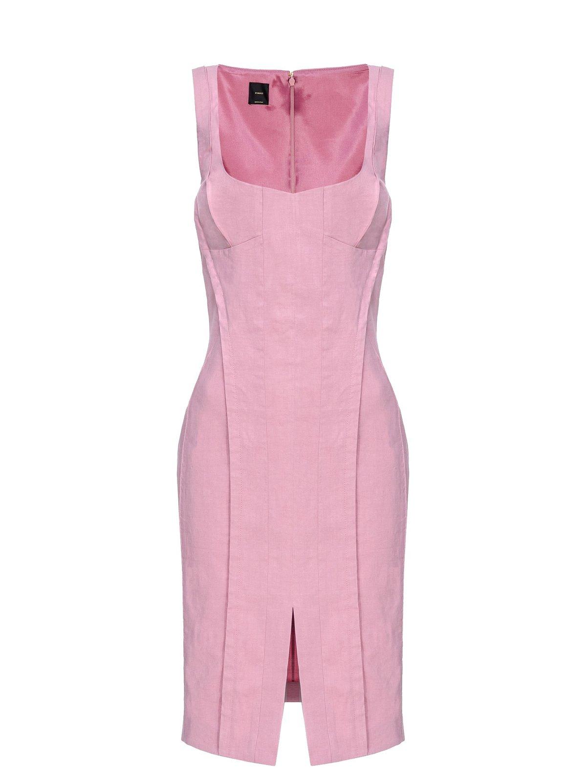 Shop Pinko Rear Zip Square Neck Sleeveless Slim Dress In Rosa Fumo Orchidea