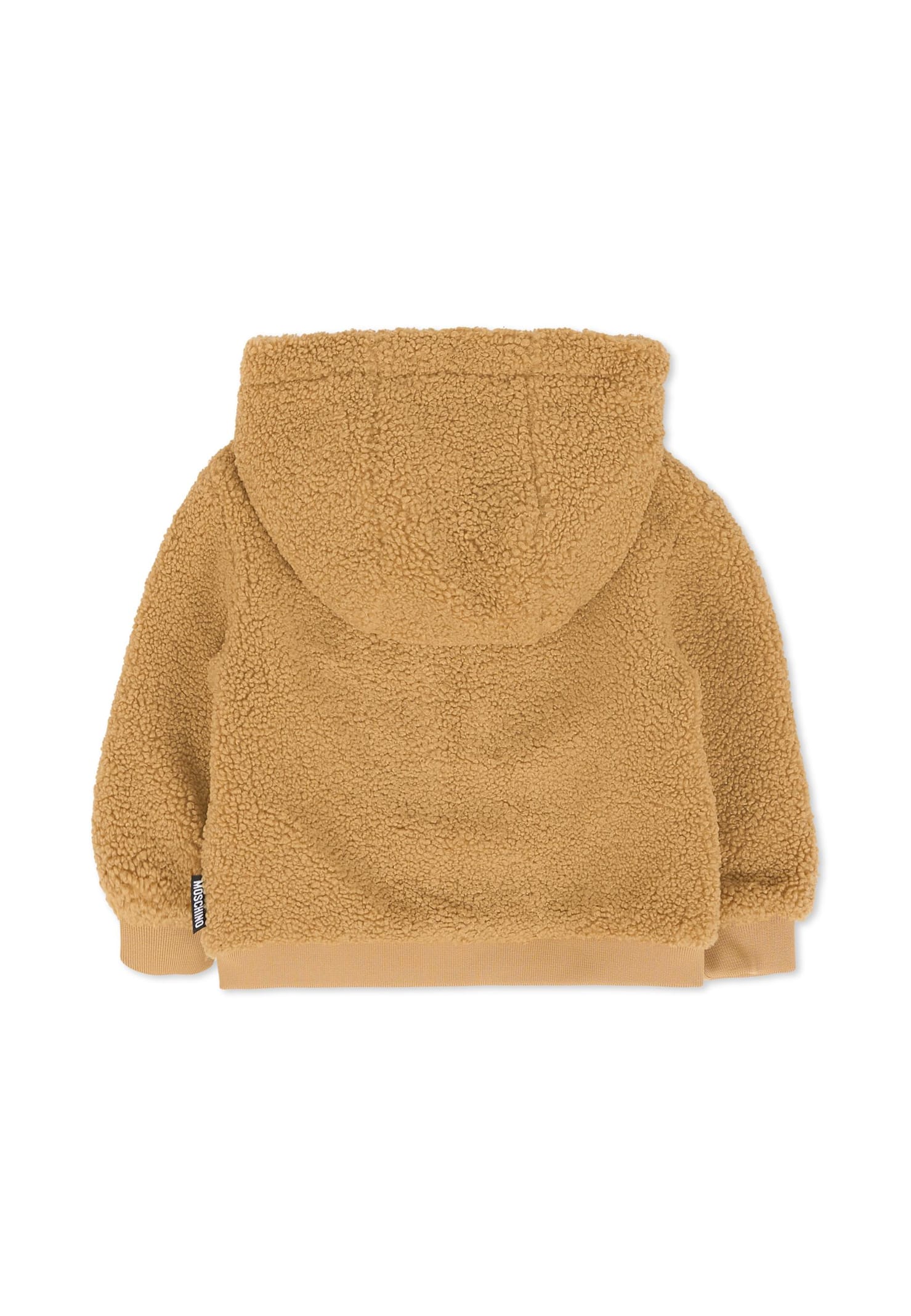 Moschino Brown Faux Fur Coat For Babykids With Teddy Bear In Brown