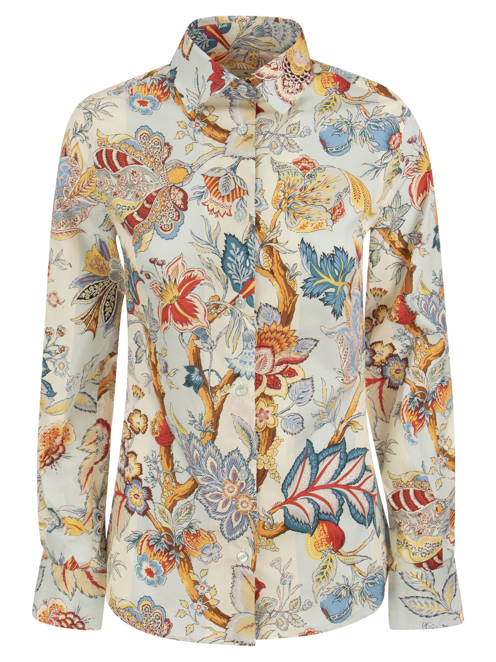 Etro Cotton Shirt With Tropical Flowers