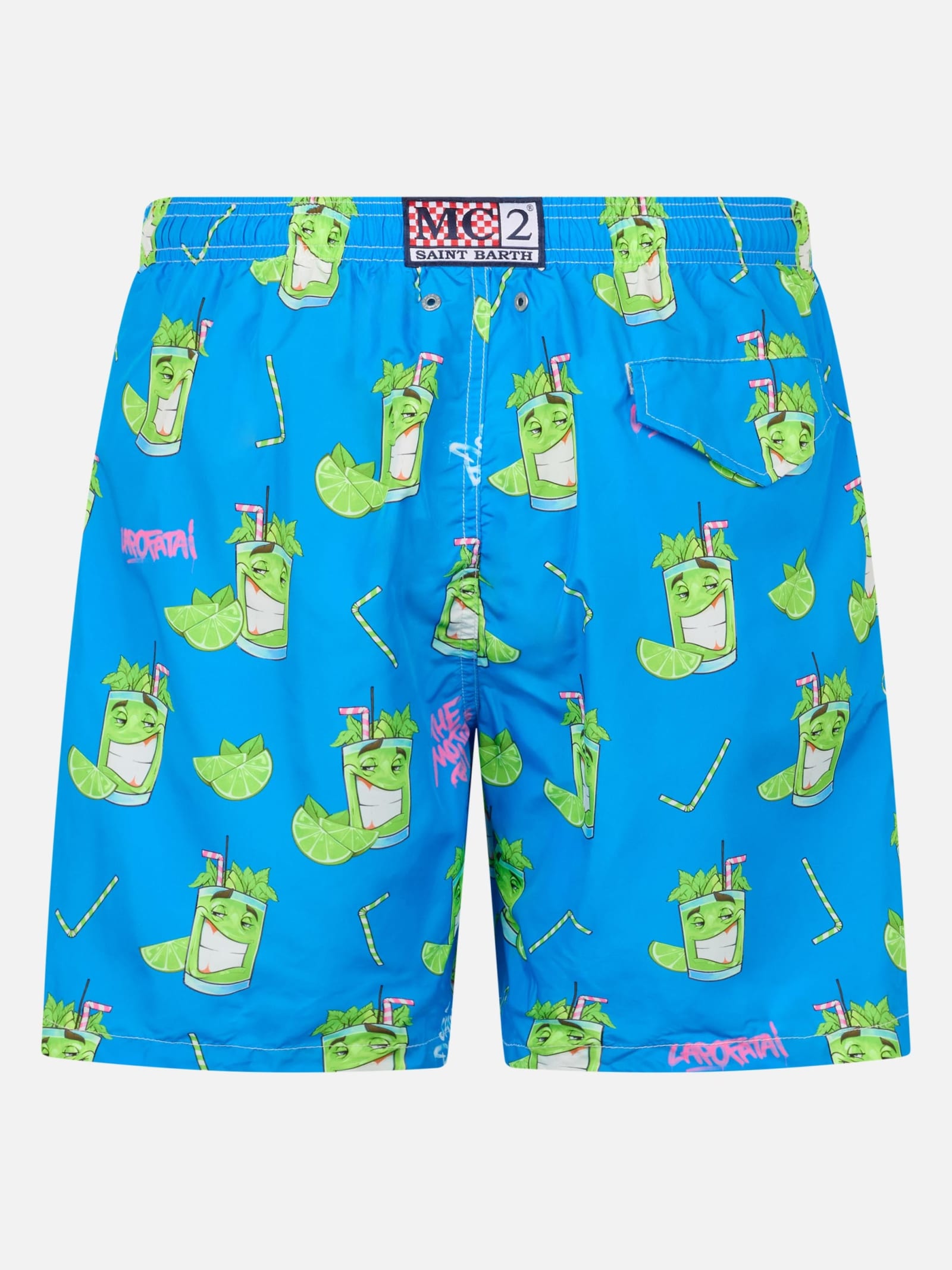 Mc2 Saint Barth Man Lightweight Fabric Swim-shorts Lighting With Cryptopuppets Print Cryptopuppets Special Edition In Blue