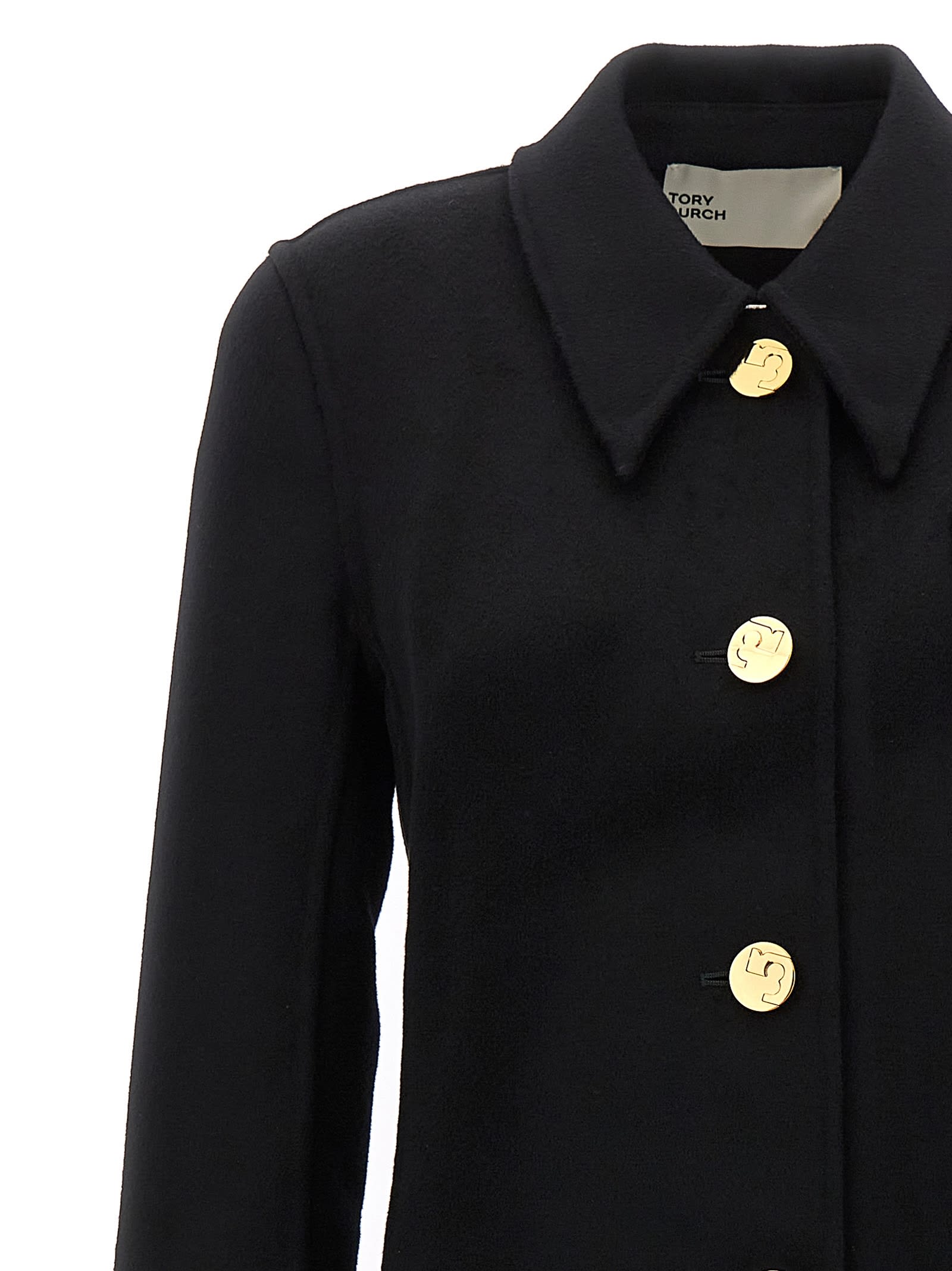 Tory Burch Single-breasted Mid-length Coat In Black