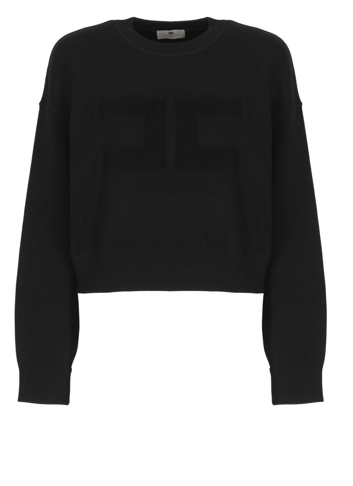 Shop Elisabetta Franchi Logo Patch Drop Shoulder Sweatshirt In Black