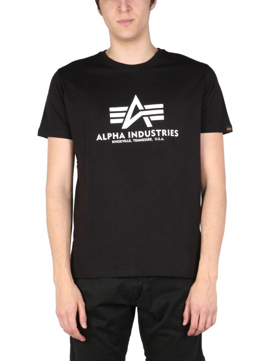 Shop Alpha Industries Logo Print Crewneck T-shirt In Nero