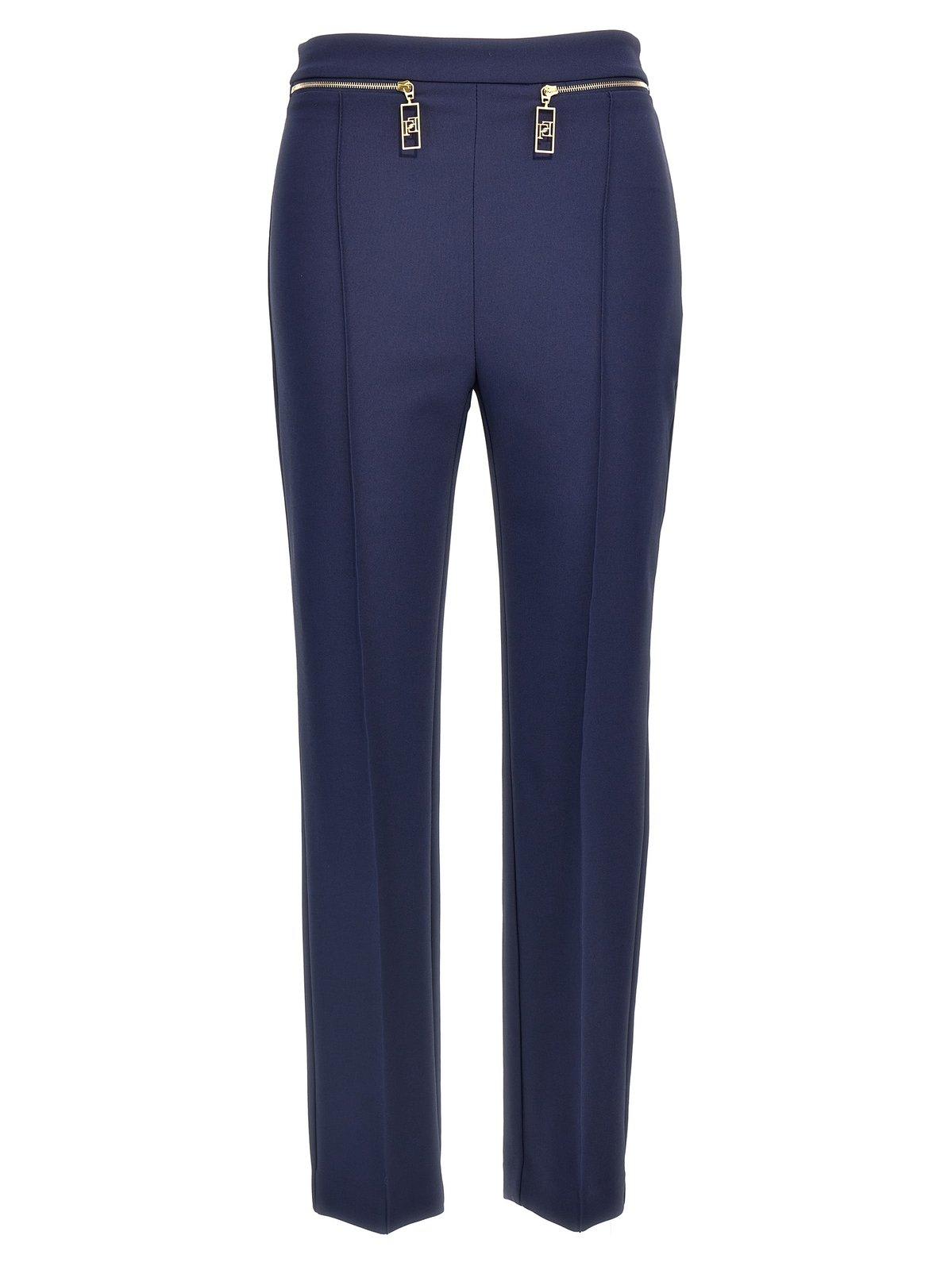 Shop Elisabetta Franchi Straight-leg Crepe Trousers In Blue