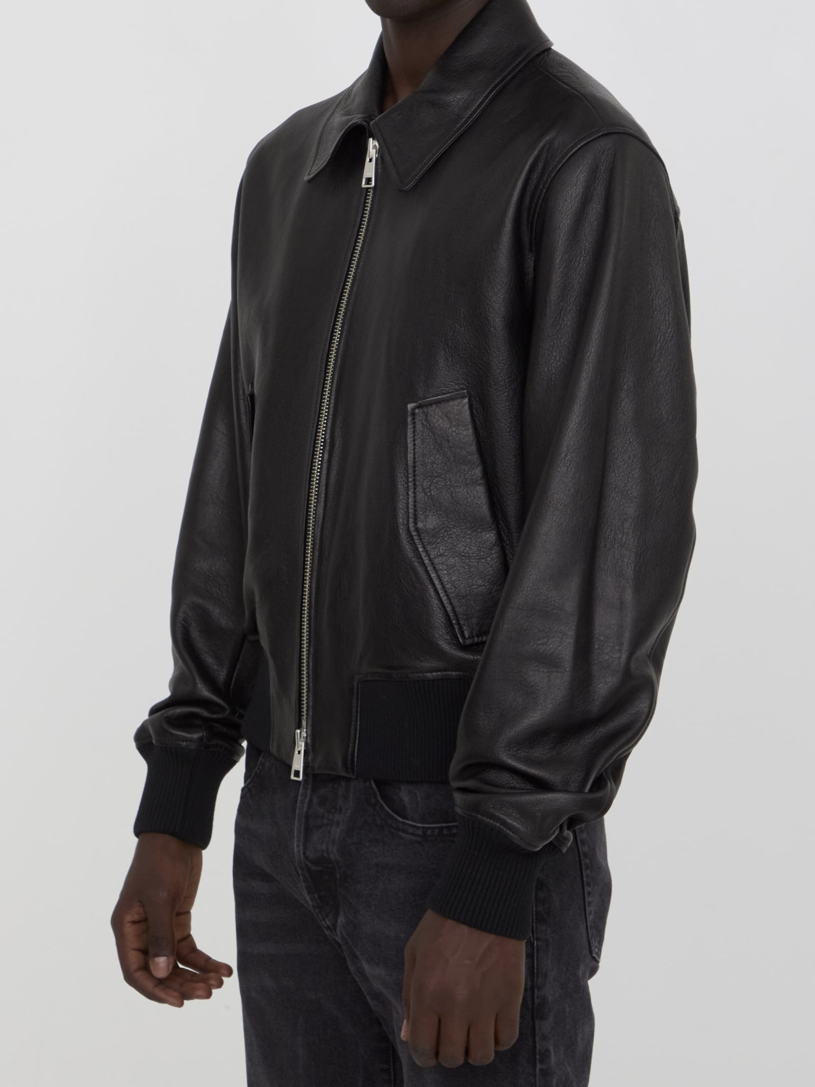 Shop Ami Alexandre Mattiussi Leather Jacket In Black