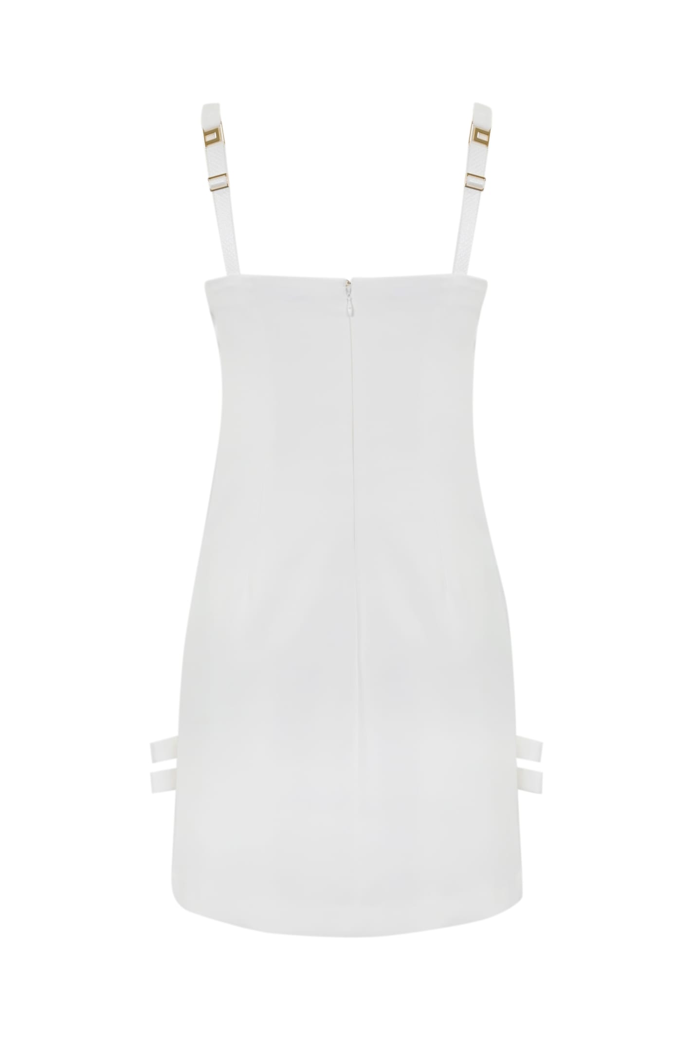 Shop Elisabetta Franchi White Crepe Dress With Bows In Yellow Cream