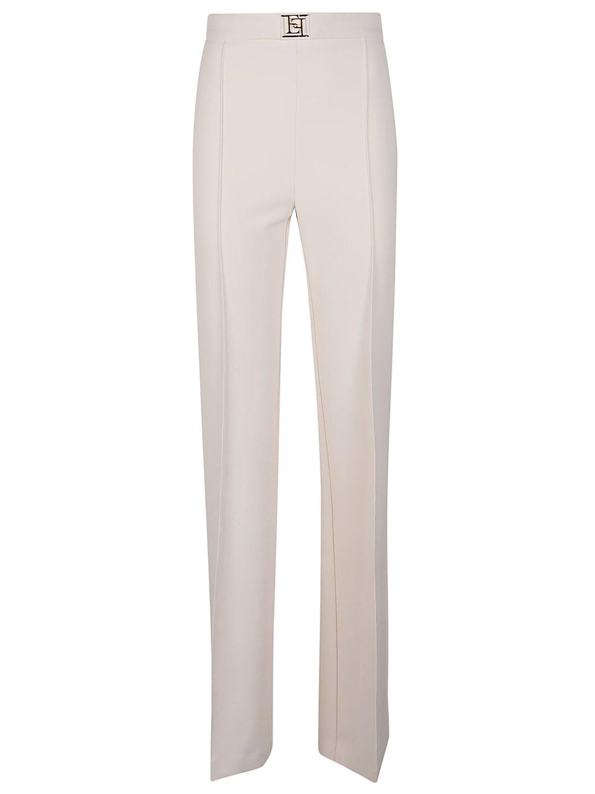 Shop Elisabetta Franchi High-waisted Straight-leg Trousers  In Butter