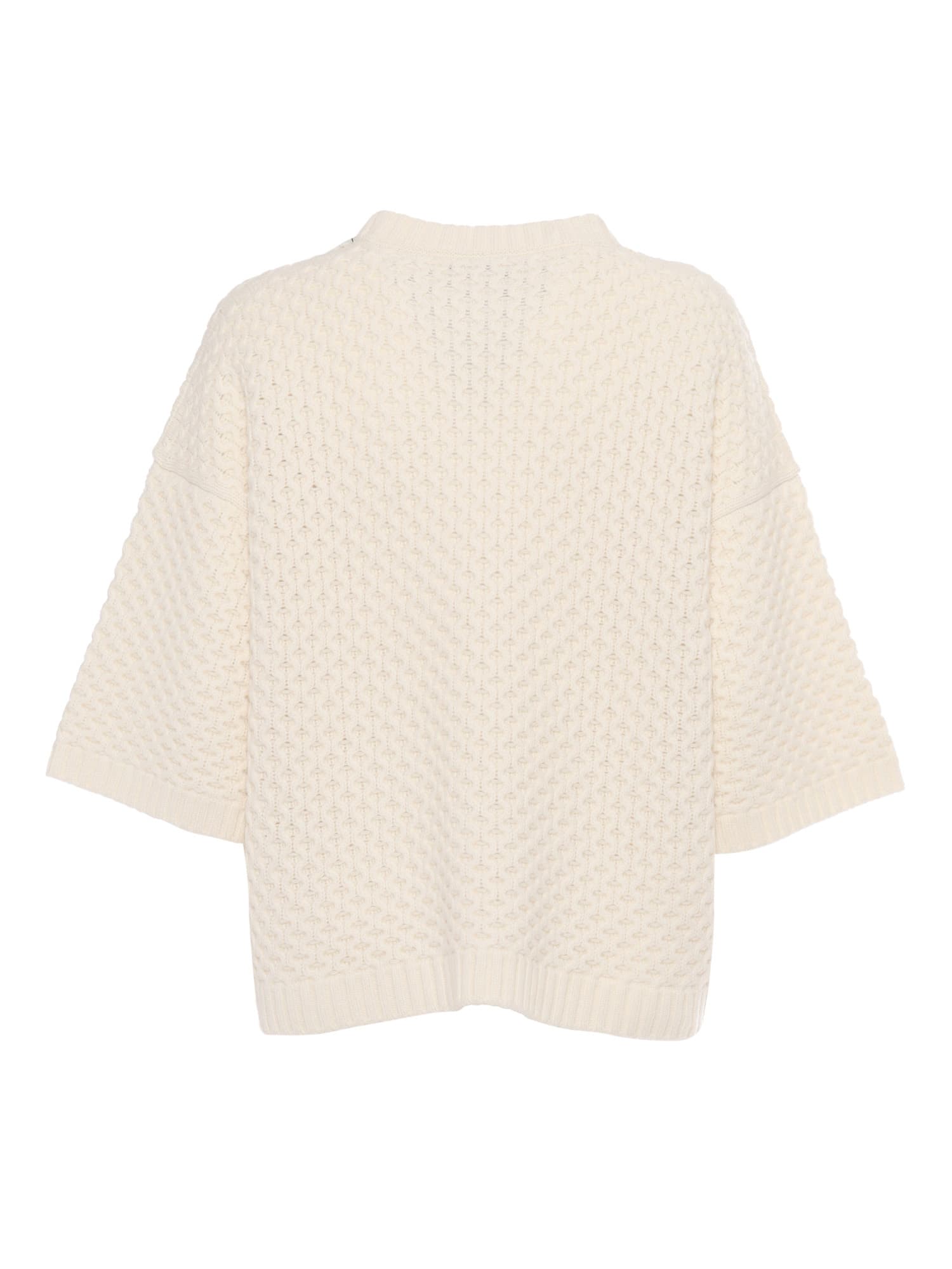 Shop Fabiana Filippi Grid Stitch Knit T-shirt In Beige