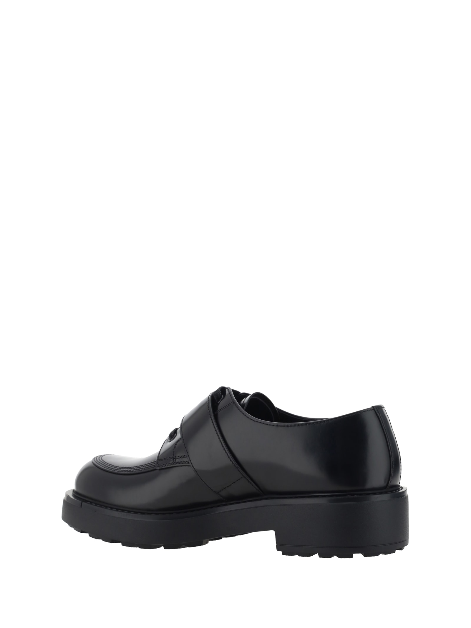 Prada Lace-up Block Heel Round Toe Shoes In Nero