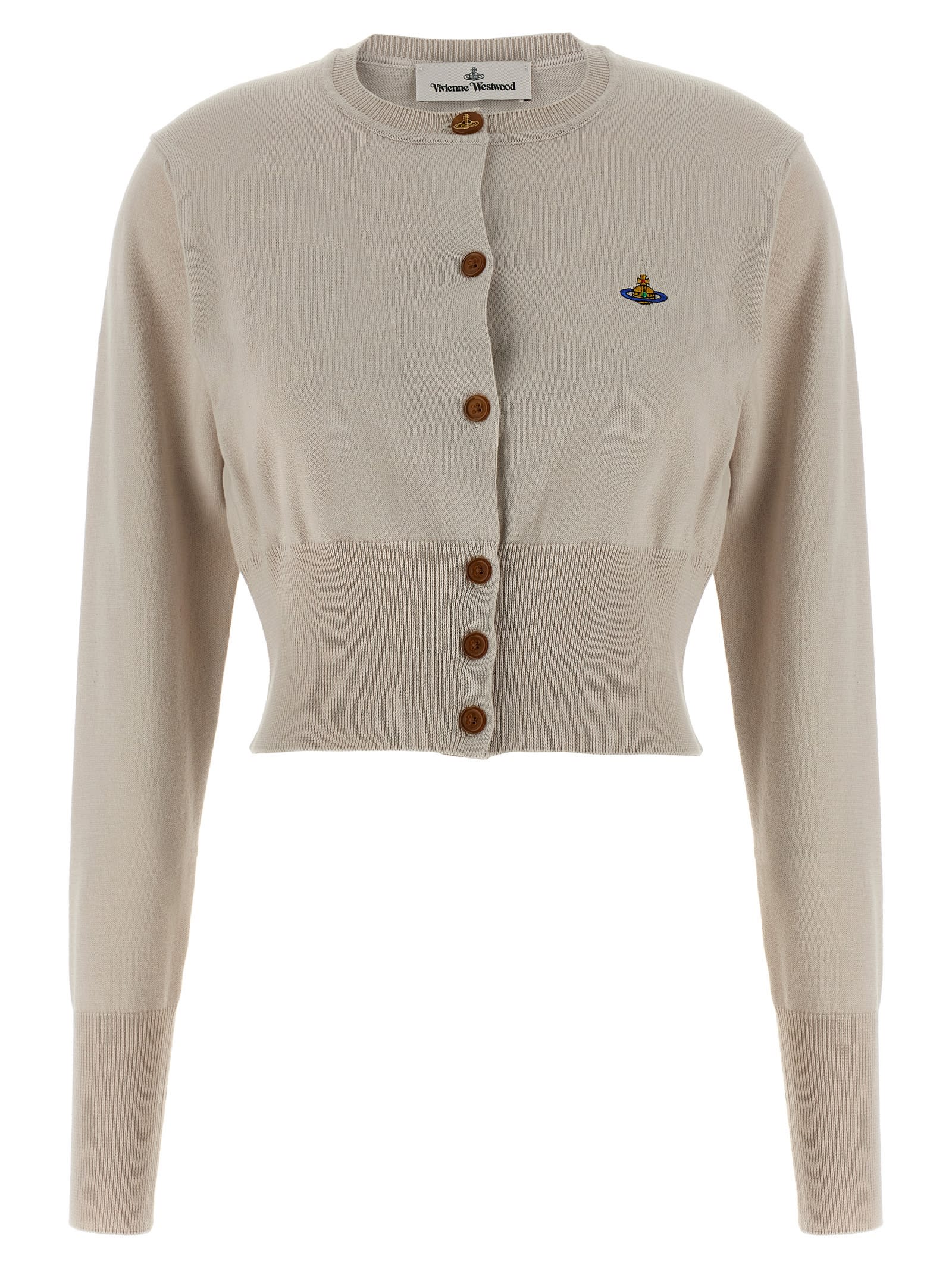 Vivienne Westwood Embroidered-logo Crop-length Cardigan In Neutral