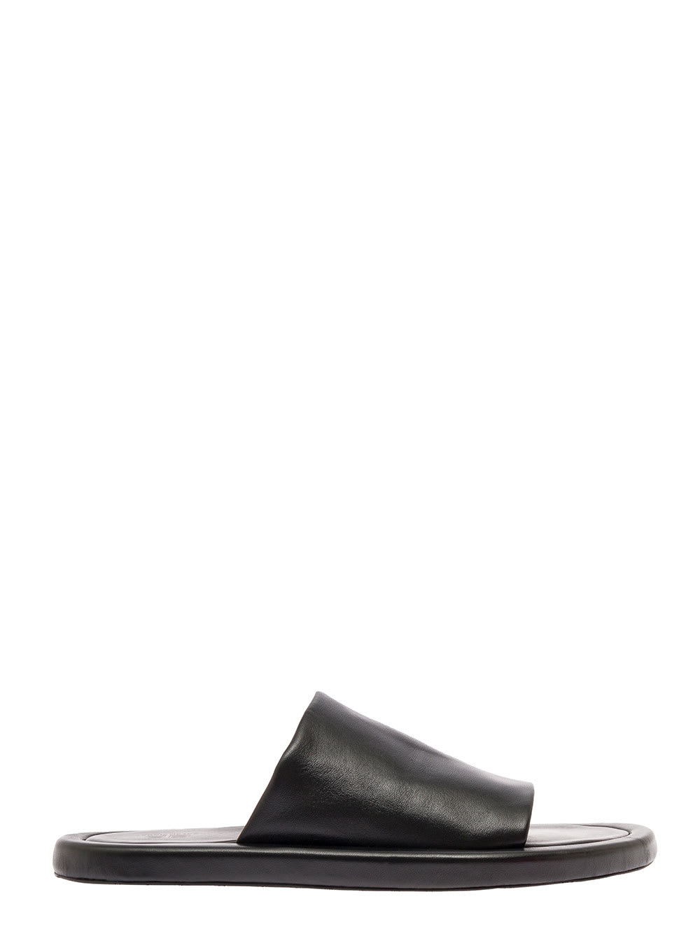 Balenciaga Mens Easy Slide Black Smooth Leather Sandals