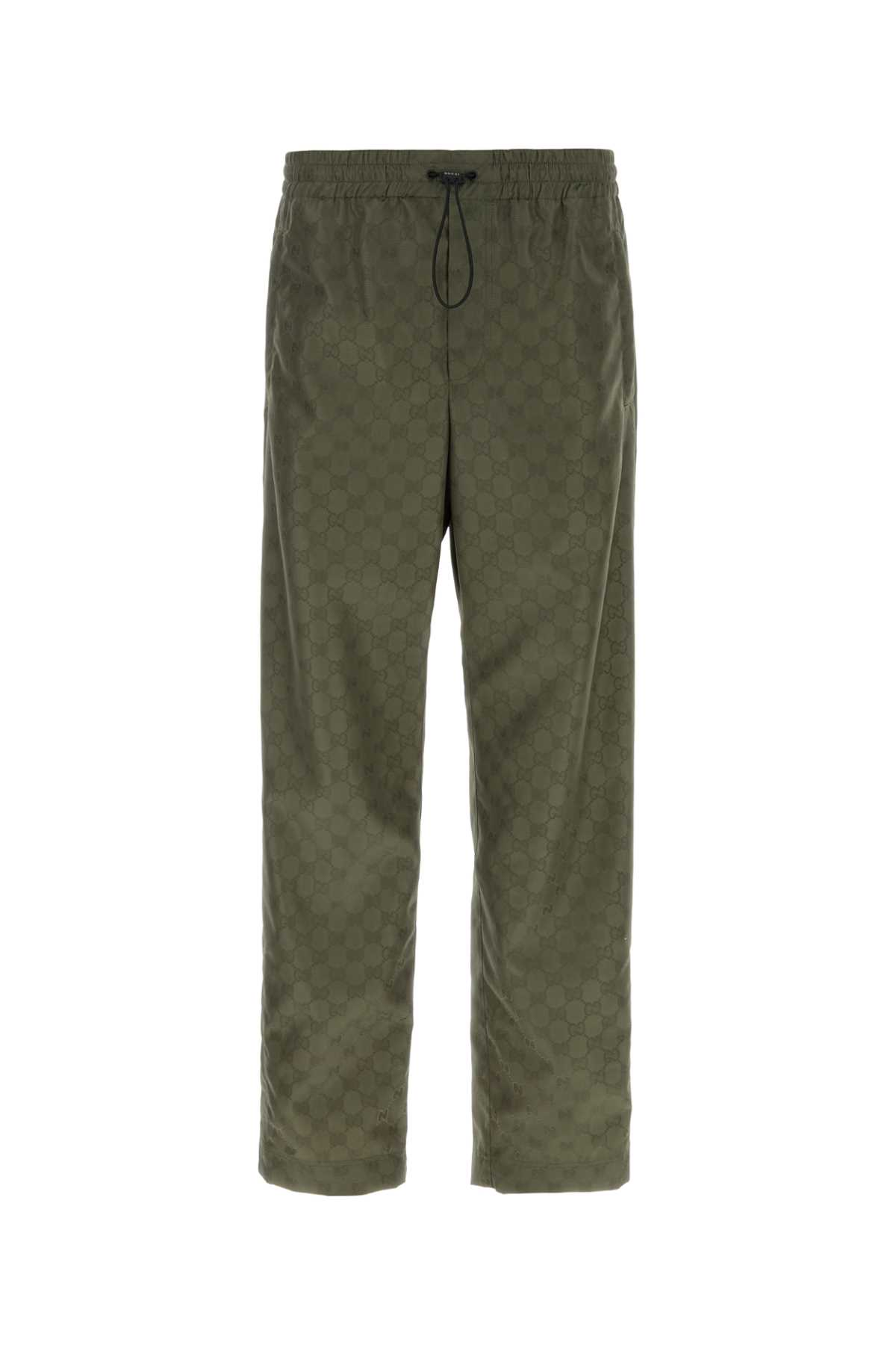 Shop Gucci Olive Green Nylon Pant In Evergreen