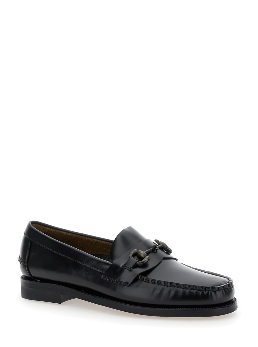 Shop Sebago Classic Joe Black Loafers With Decorative Horsebit In Brushed Leather Man