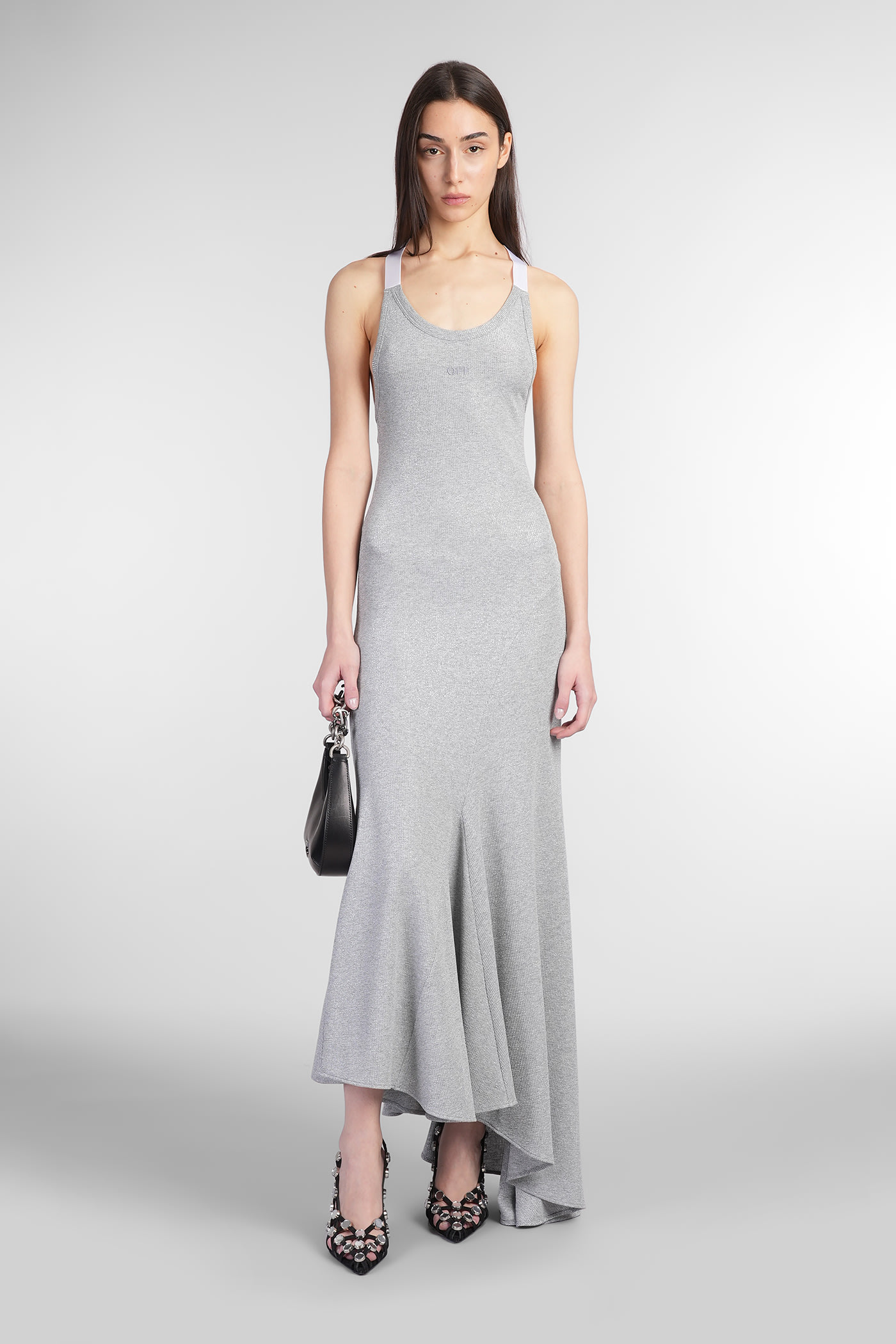 Off-white Dress In Silver Viscose In Silver
