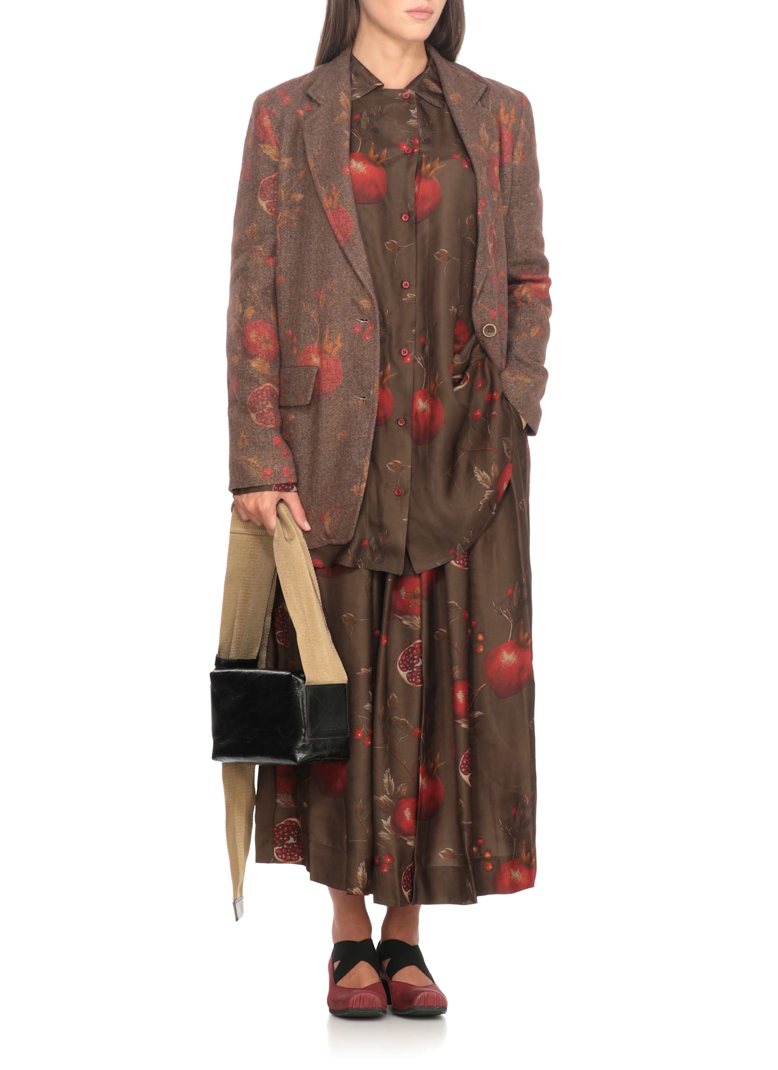 Uma Wang Floral Print Long Sleeve Relaxed Top In Brown