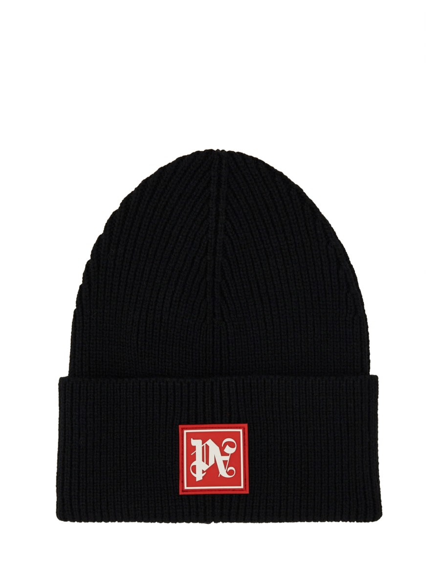 Shop Palm Angels Beanie Hat With Logo In Black