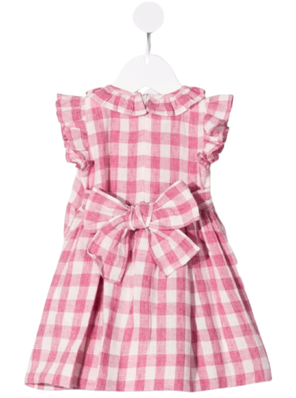 Il Gufo Baby Girls Check Linen Pink And White Dress With Bow Detail