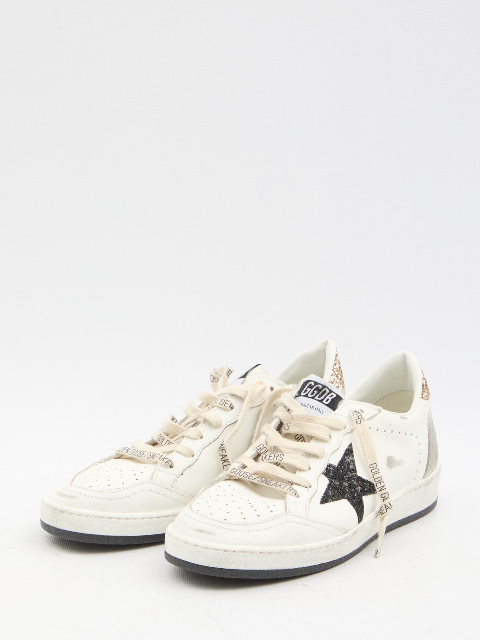 Golden Goose Ballstar Leather Upper And Toe Glitter Star And Heel Suede Spur Shoes In White