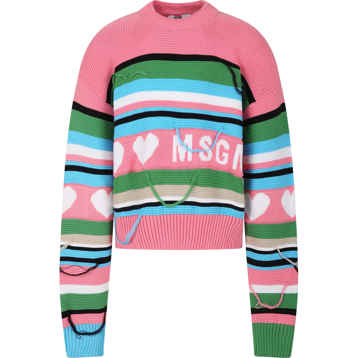 Msgm Kids' Pink Sweater For Girl With Logo In Multi