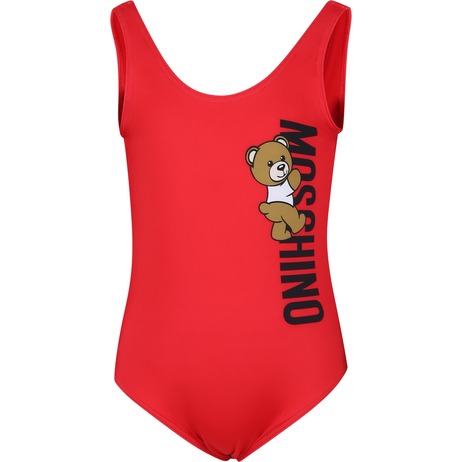 Moschino Kids' Red Swimsuit For Girl With Teddy Bear And Logo