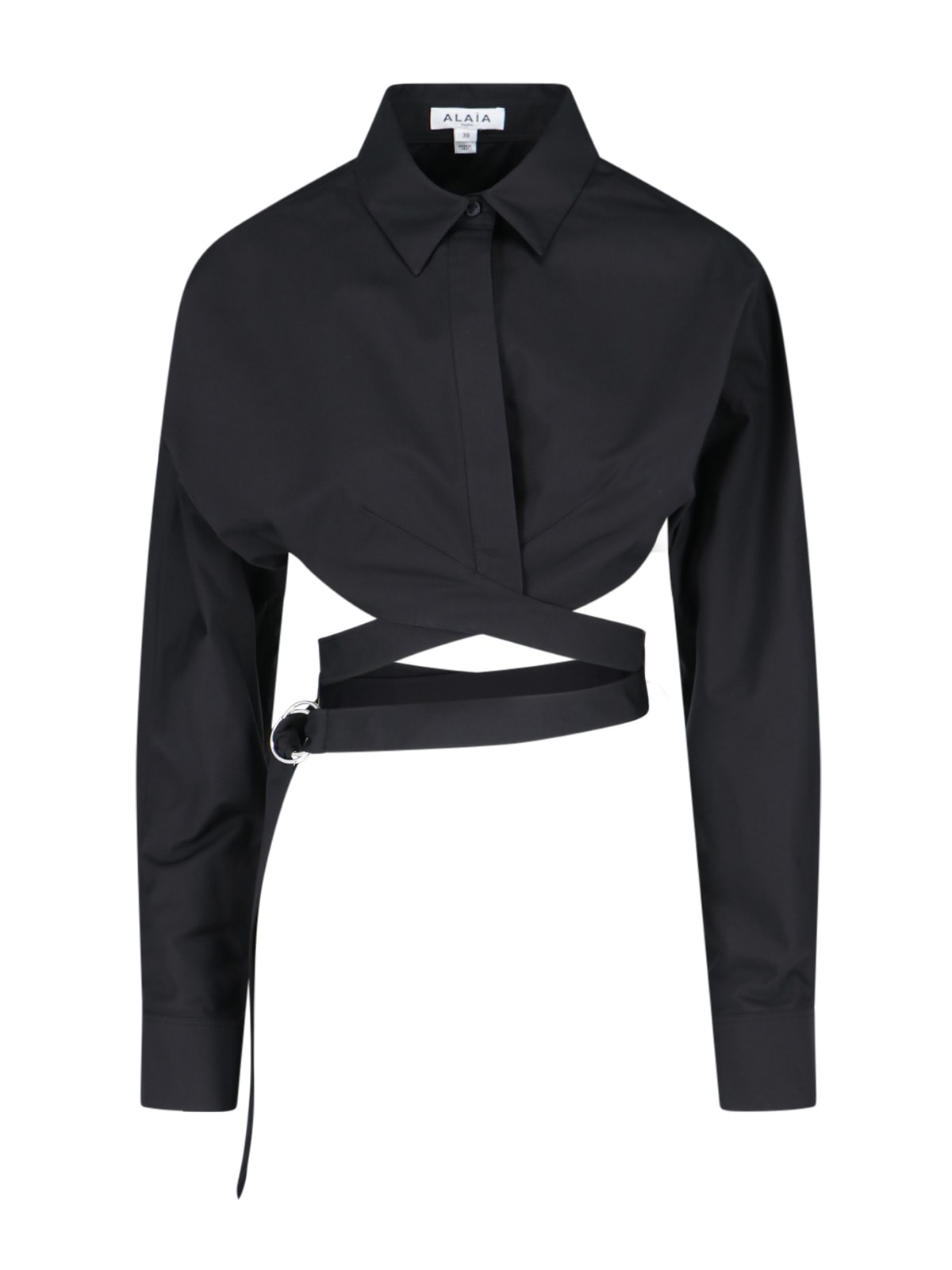 Shop Alaïa Crossed Crop Shirt In Black