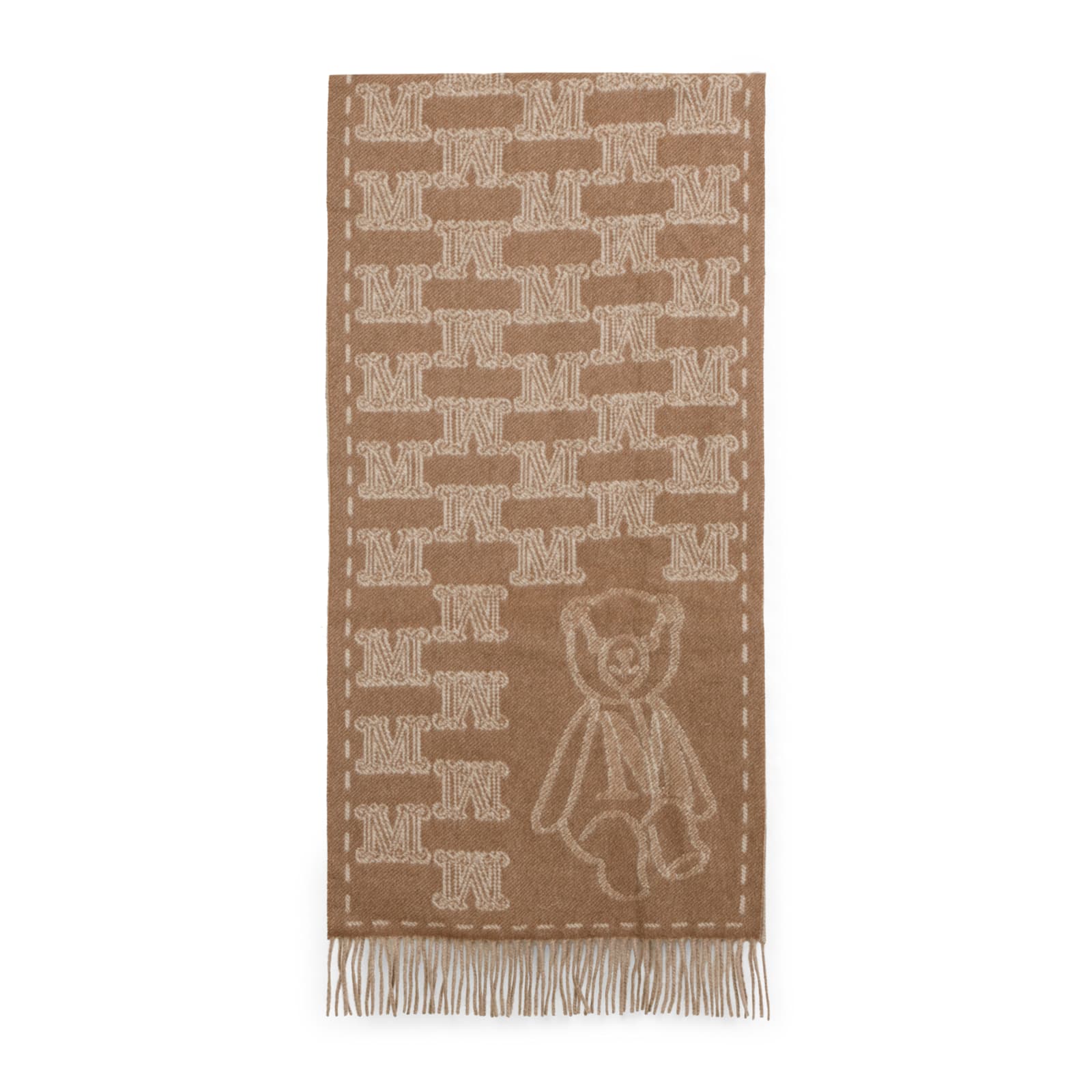 Max Mara Logo Teddy Scarf Fringe Detail In Brown