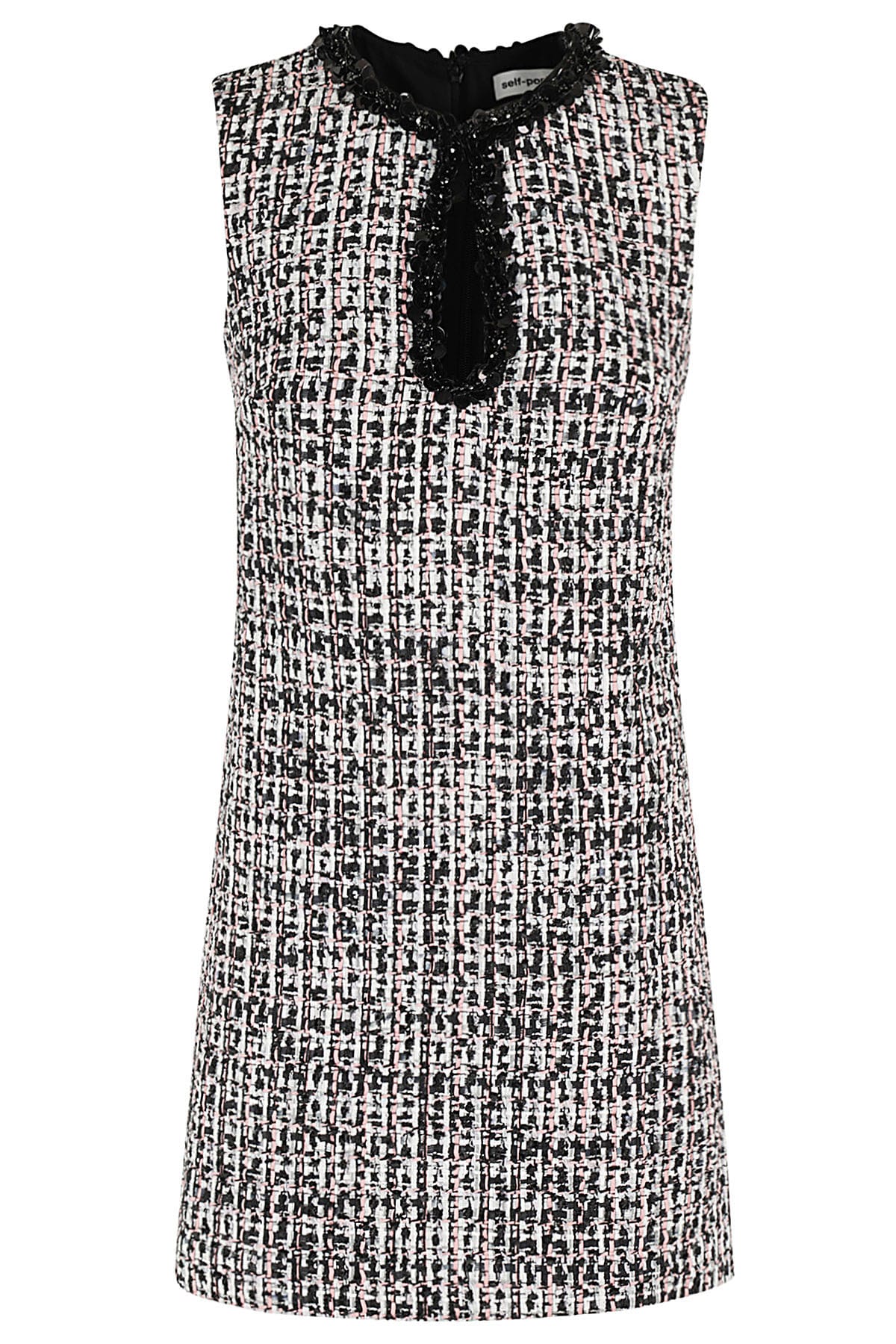 Shop Self-portrait Boucle Embellished Mini Dress In Black