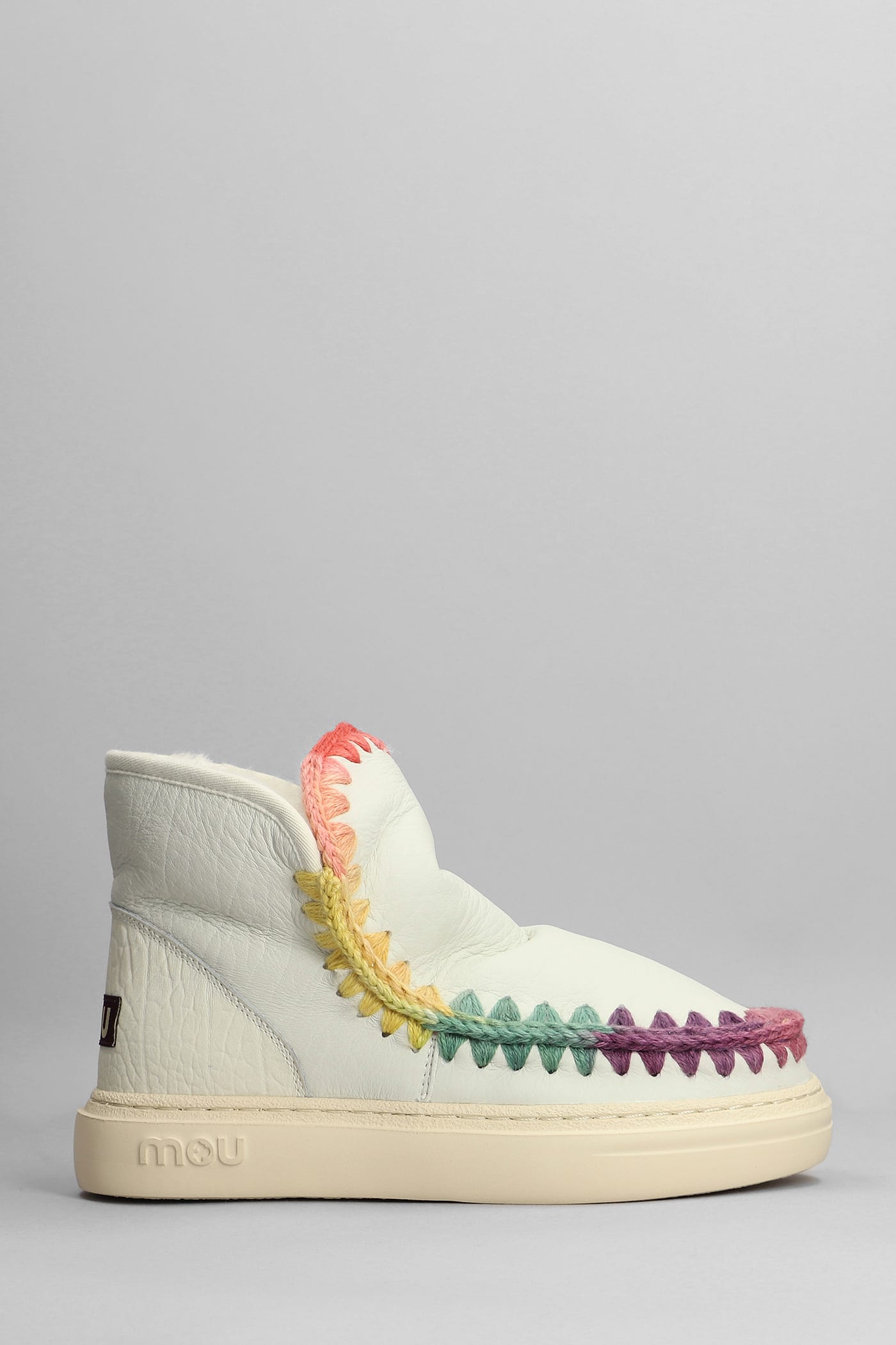 Mou Eskimo Sneaker Bold Low Heels Ankle Boots In White Leather