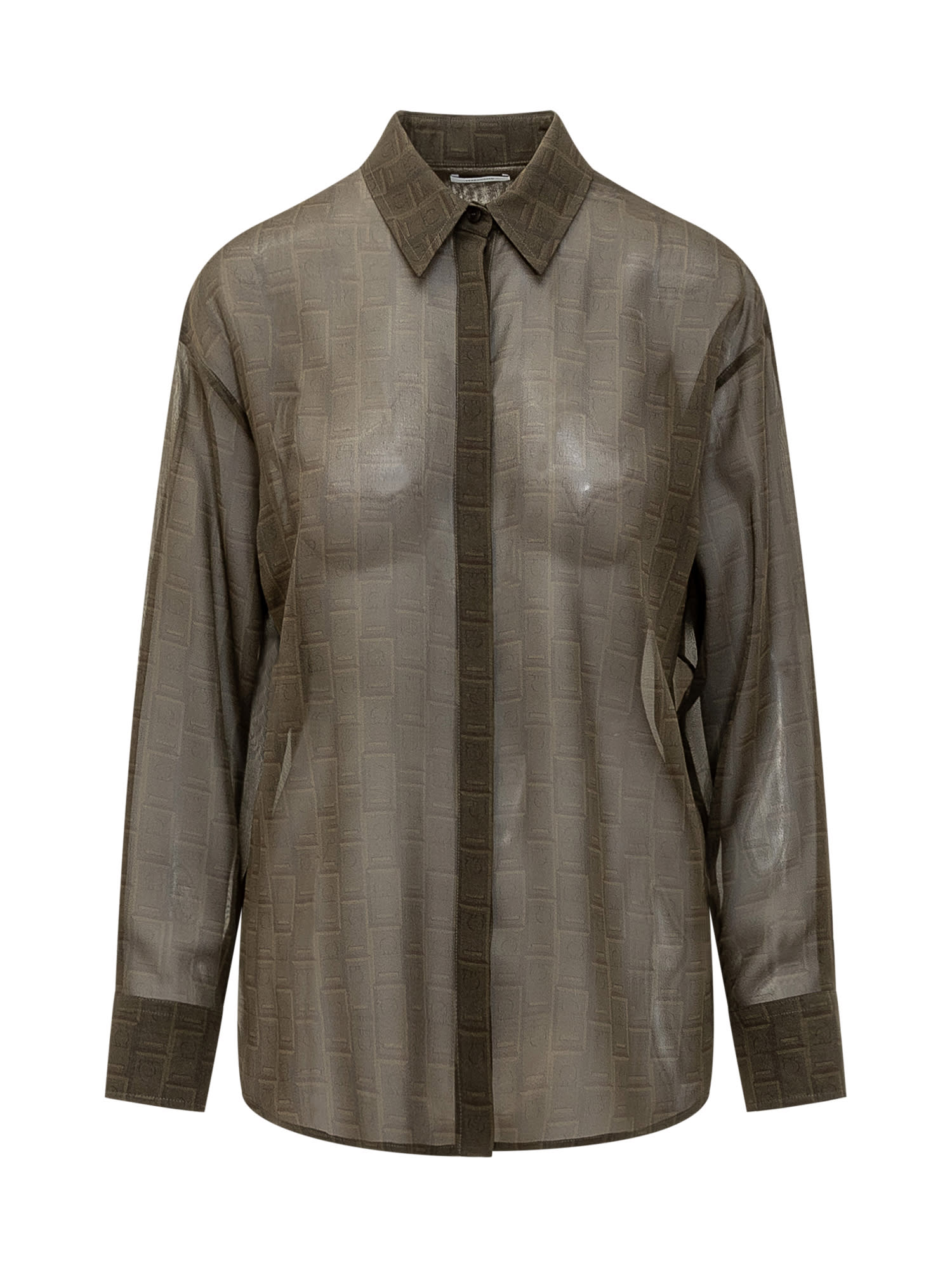 Shop Ferragamo Monogrammed Semi-sheer Shirt In Olive