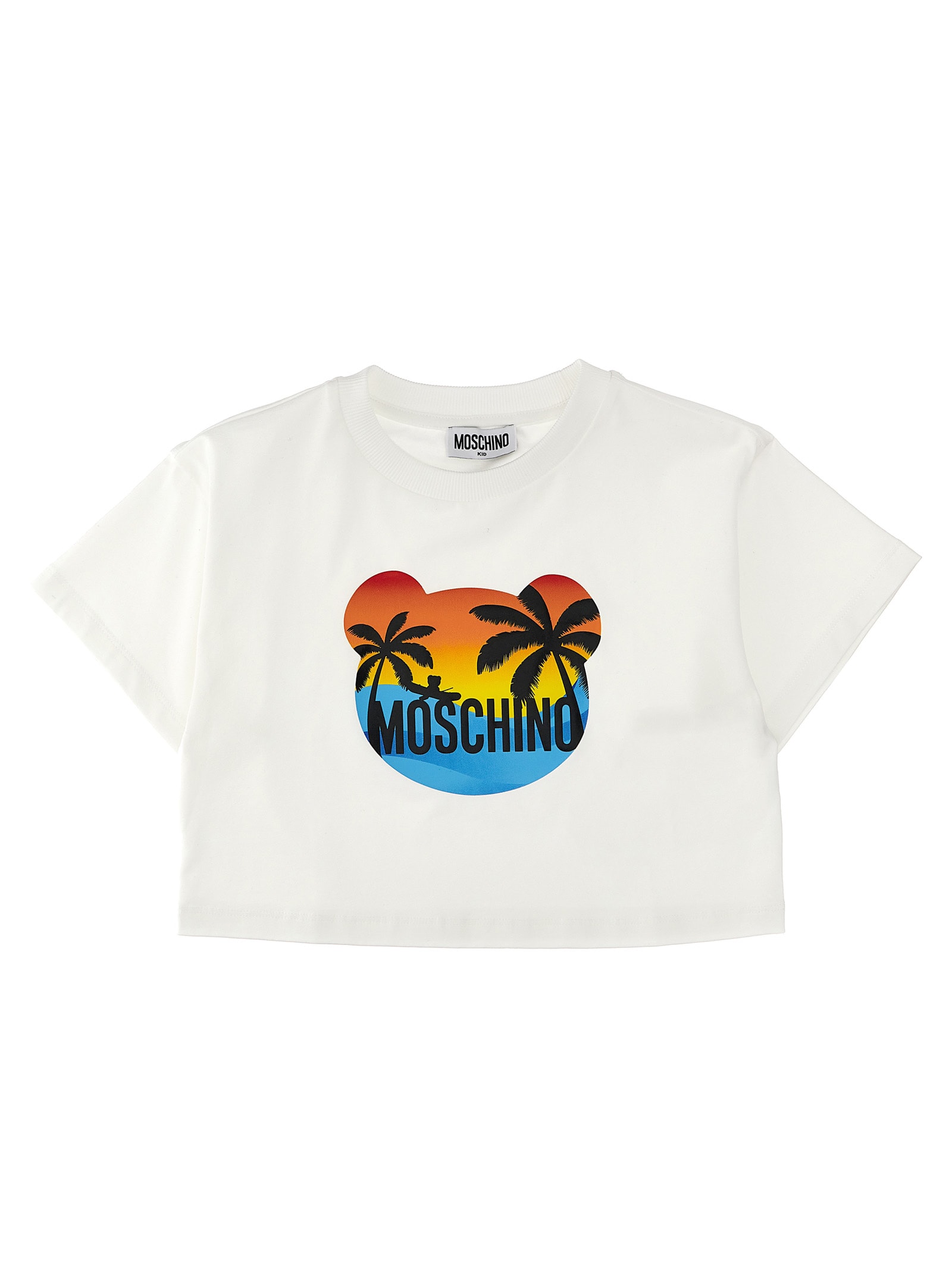 Moschino Kids' Logo Print Cropped T-shirt In White