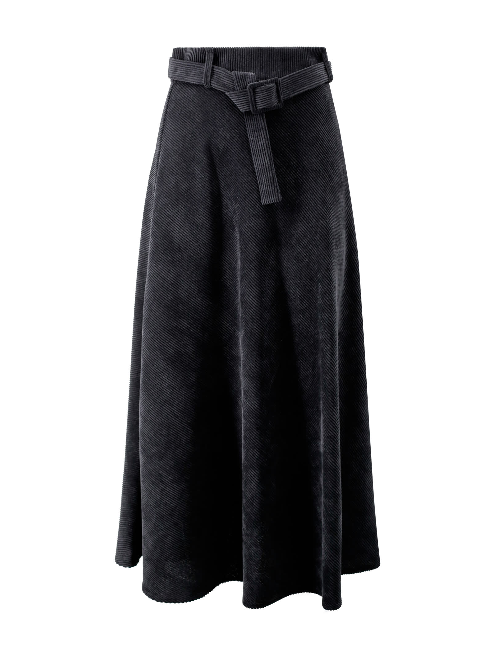 D. Exterior Wide Velvet Skirt With Belt