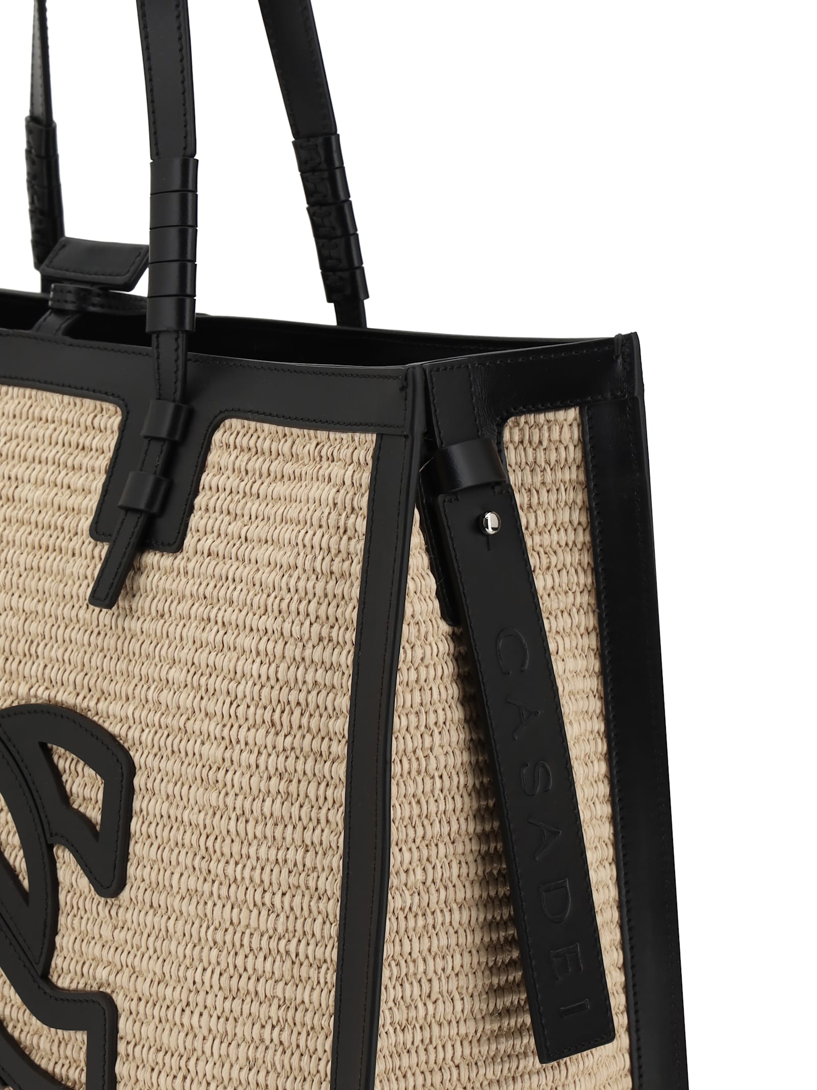 Casadei Rectangular Woven Texture Tote Bags In Naturale/nero