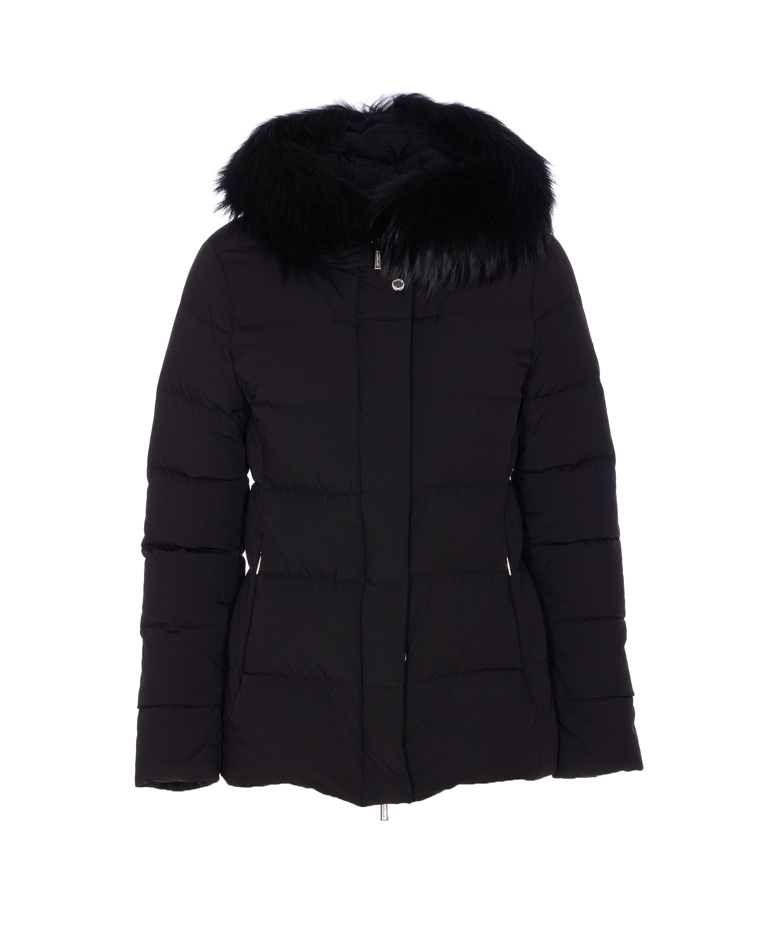 Moorer Hooded Jacket With Fur Trim And Quilted Pattern In Black