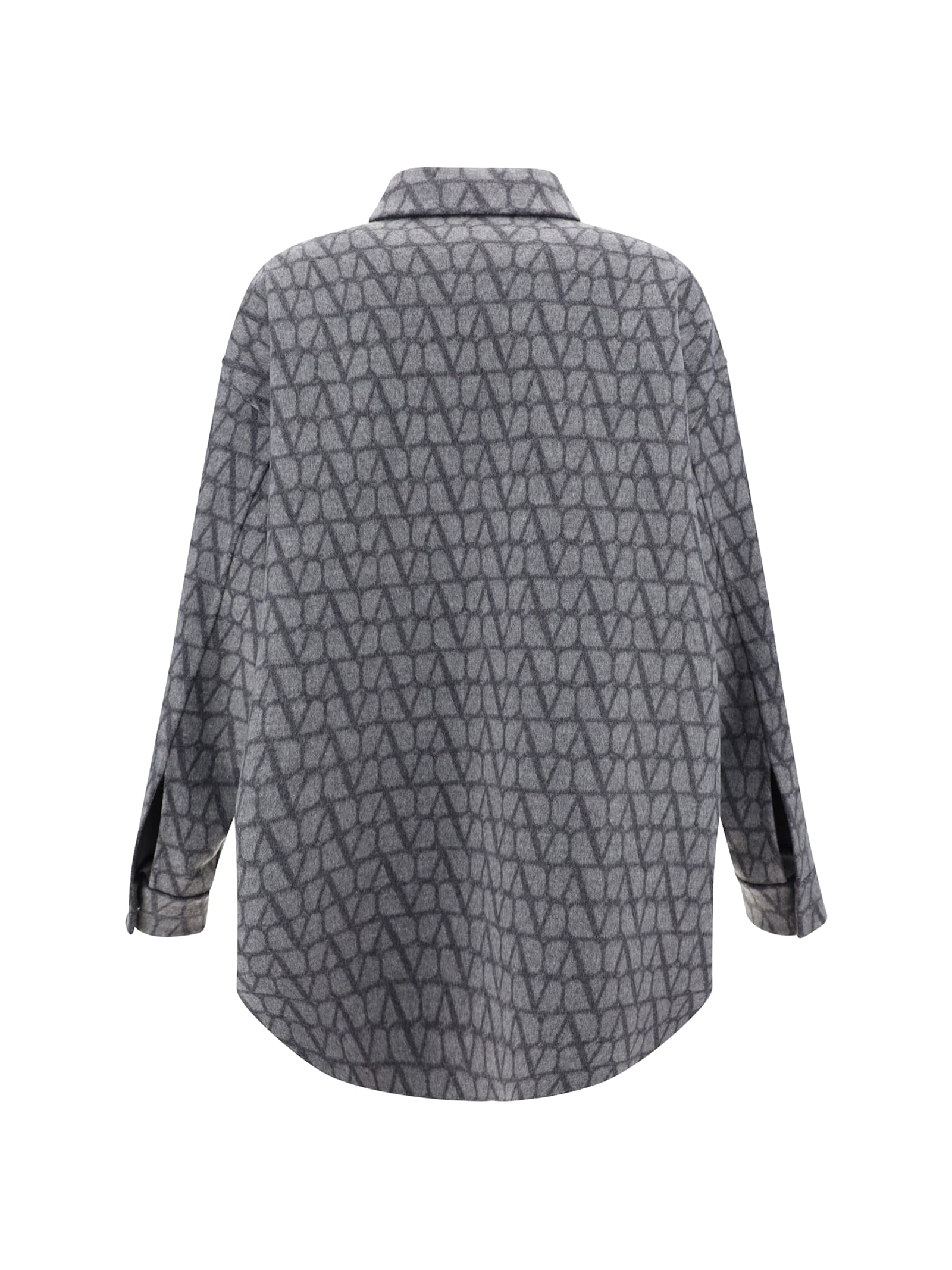 Shop Valentino Reversible Shirt Jacket In Grigio Mel Iconographe Grigio/grigio Mel