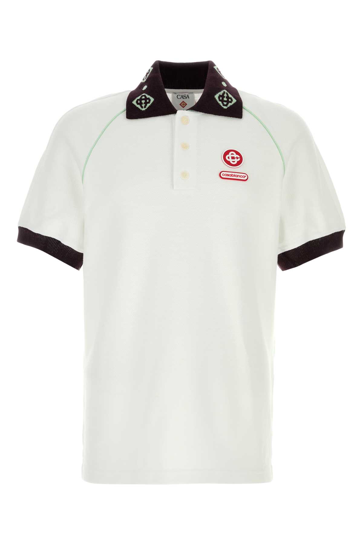 Casablanca Piquet Polo Shirt With Short Sleeves And Ribbed Cuffs In White