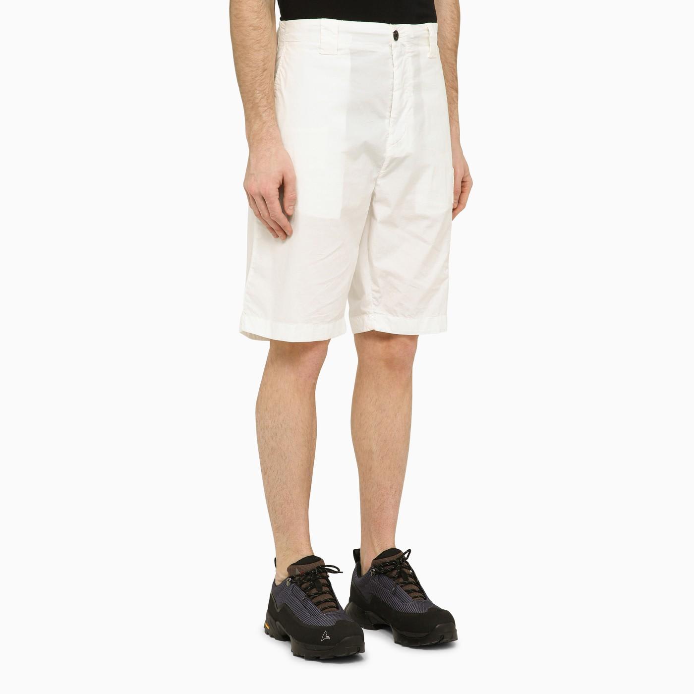 Shop C.p. Company White Cotton-blend Bermuda Shorts In Gauze White