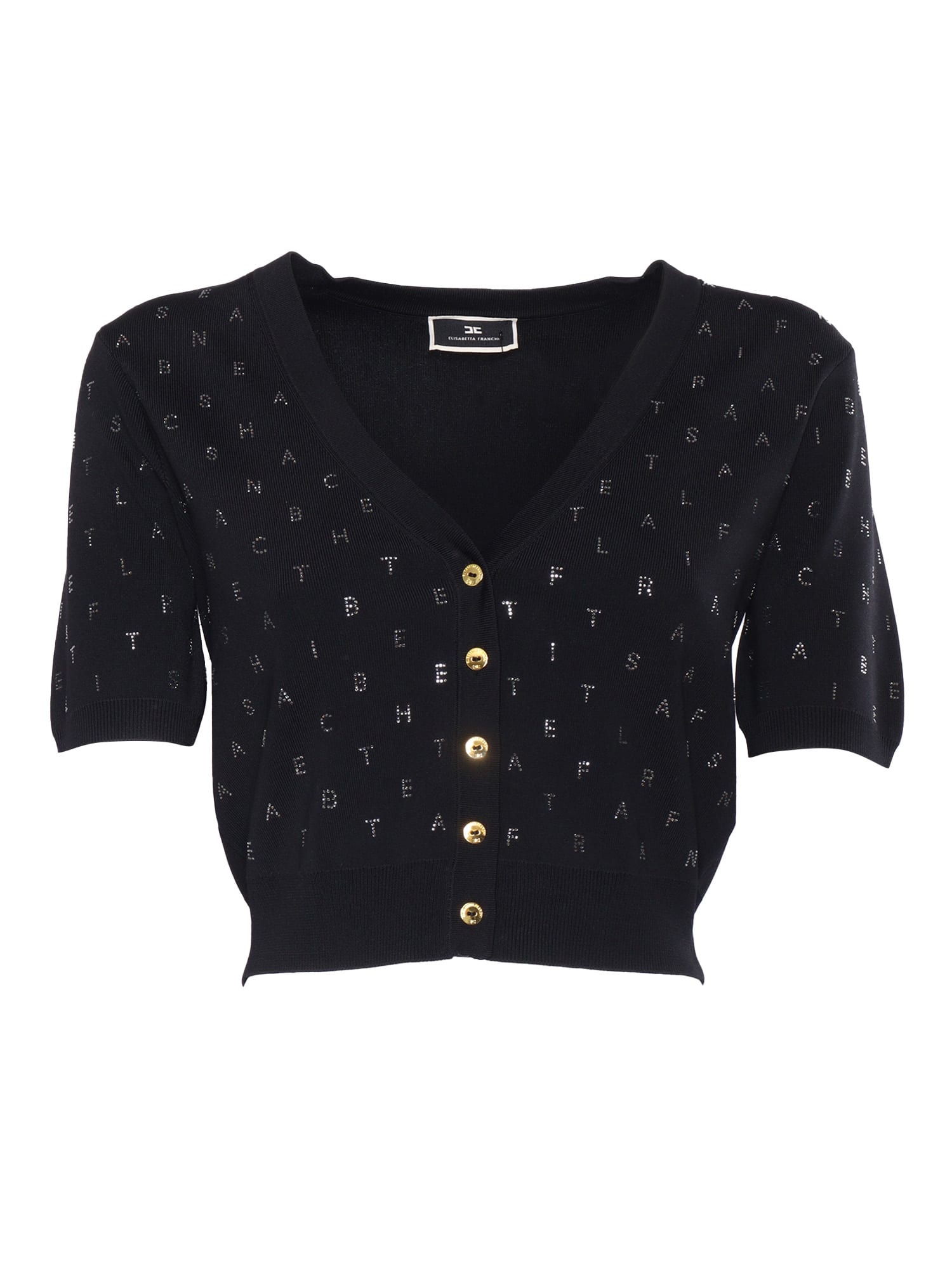 Shop Elisabetta Franchi Cropped Black Tricot Sweater
