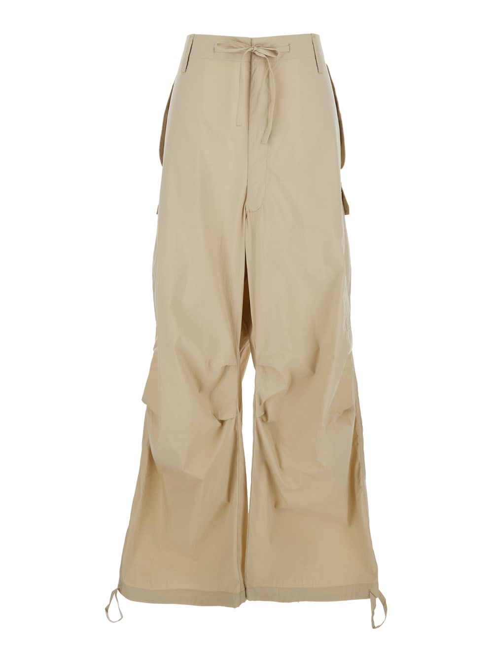 P.a.r.o.s.h Beige Pants With Cargo Pockets And Drawstring Waist In Cotton Blend Woman In Neutral