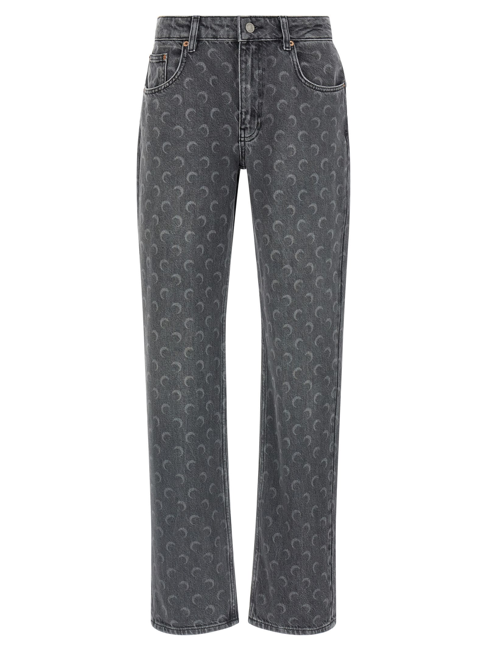 Marine Serre Moon Laser Print Straight Leg Trousers In Gray